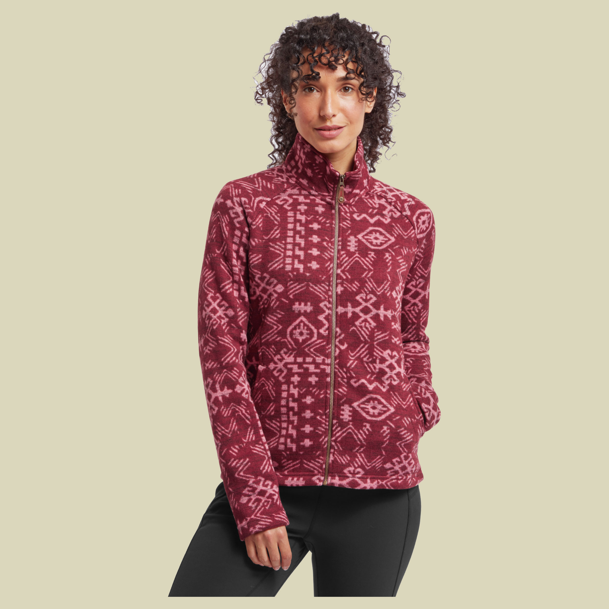 Bhutan Full Zip Jacket Women Größe XL Farbe beet red abstract