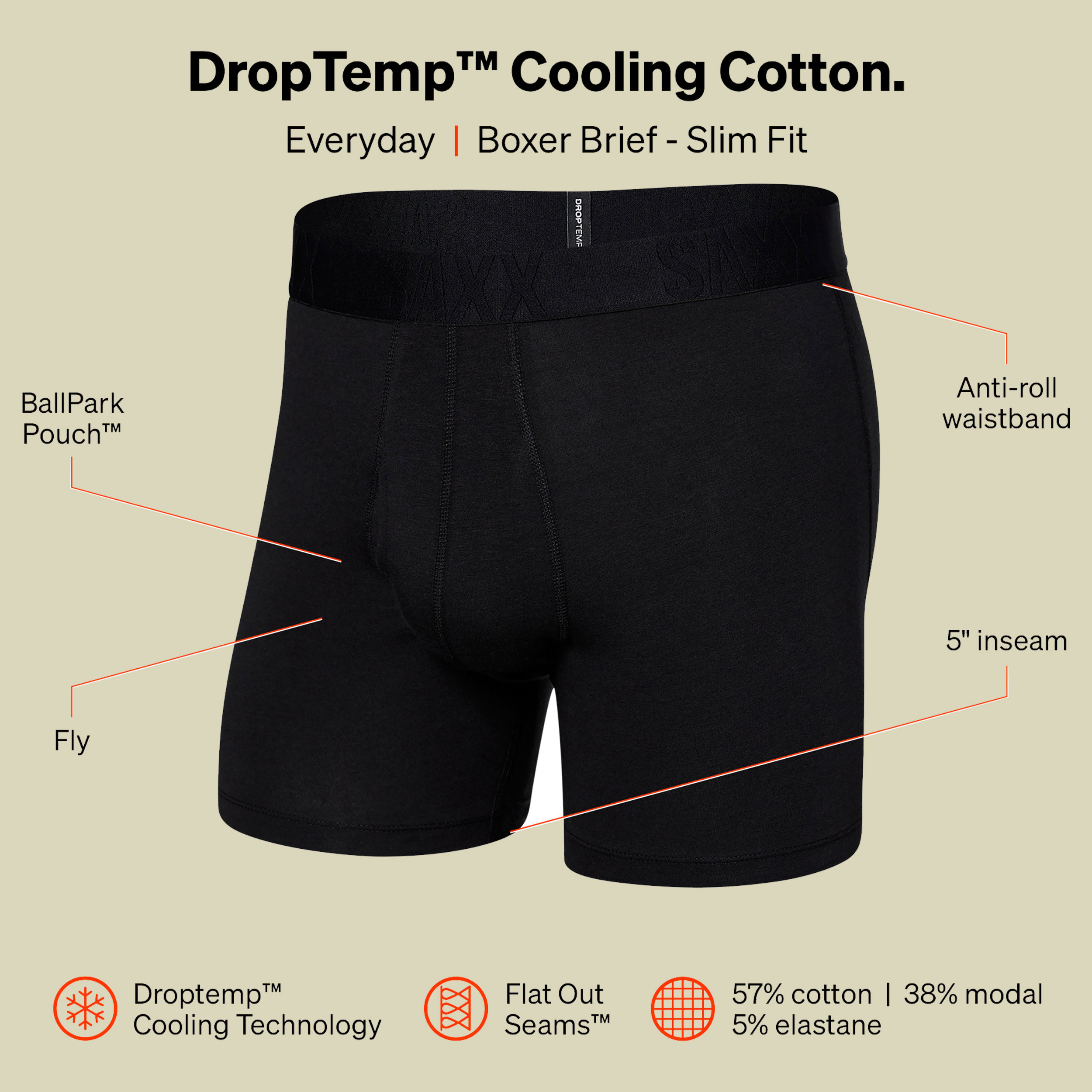Droptemp Cooling Cotton Boxer Brief Fly schwarz M - black