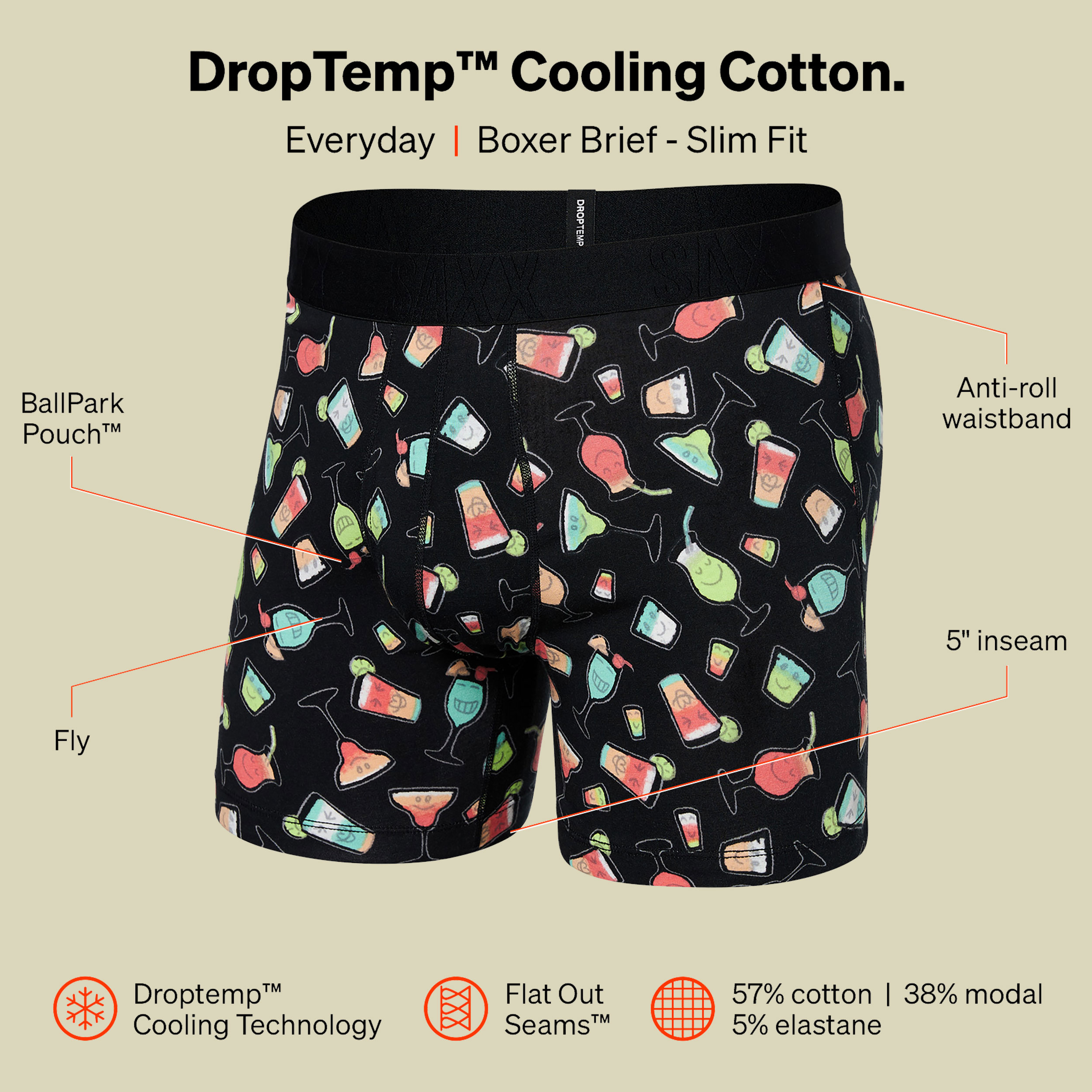 Droptemp Cooling Cotton Boxer Brief Fly schwarz XL - happy hour