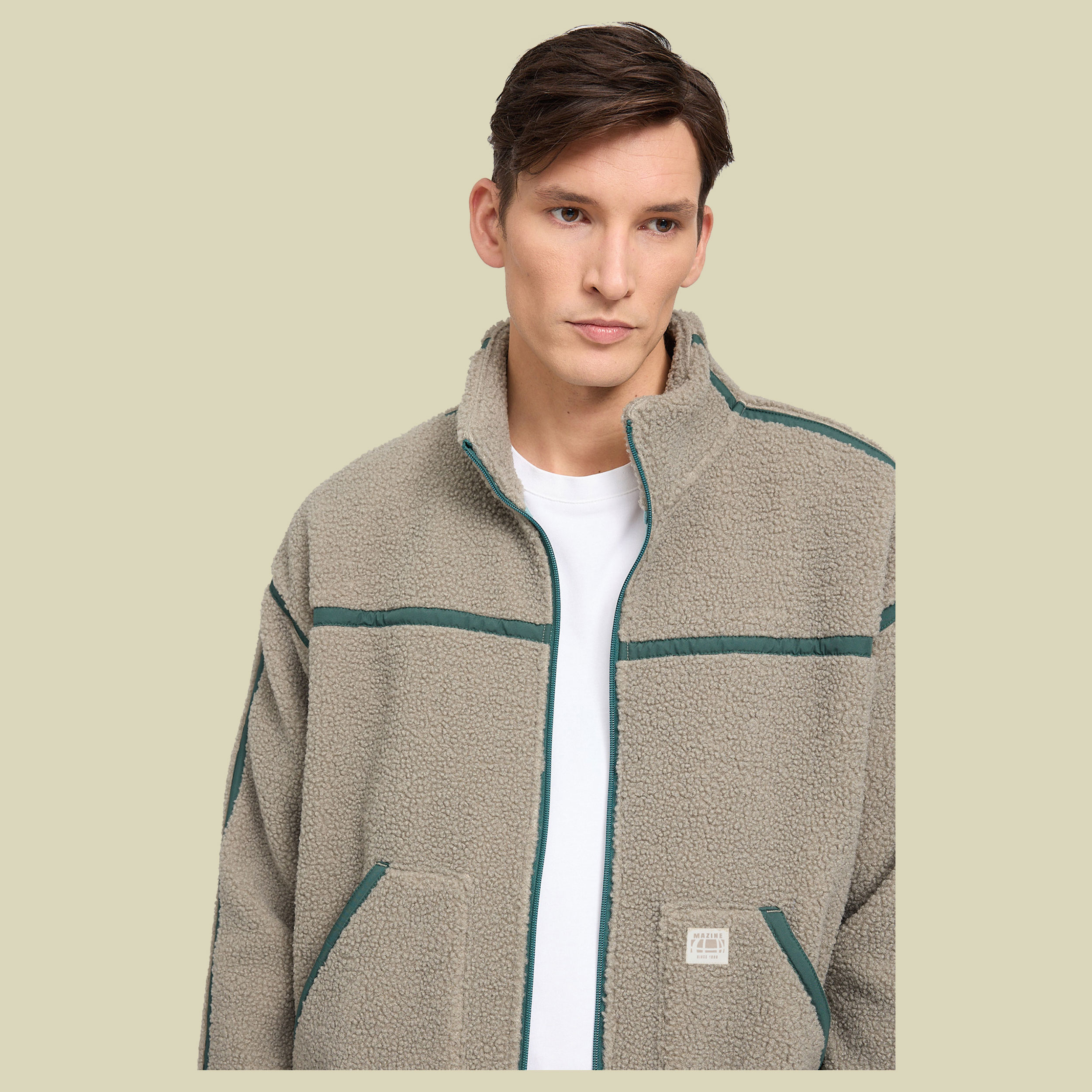 Contrast Tape Teddy-Fleece Jacket Men XL grün - eucalyptus
