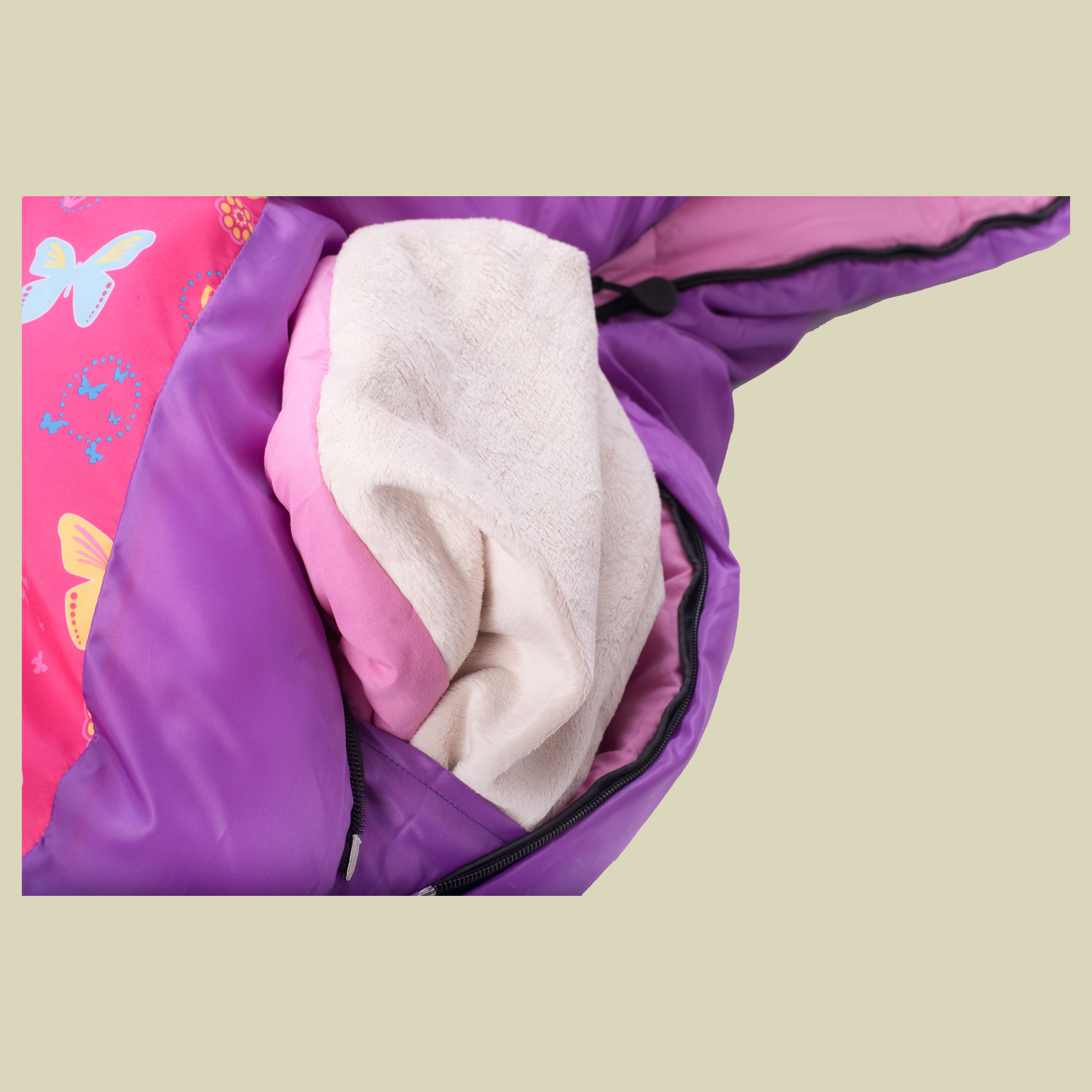 Kids Grow Butterfly bis Körpergröße Schlafsack 155 cm  Farbe violet, Reißverschluss Schlafsack links