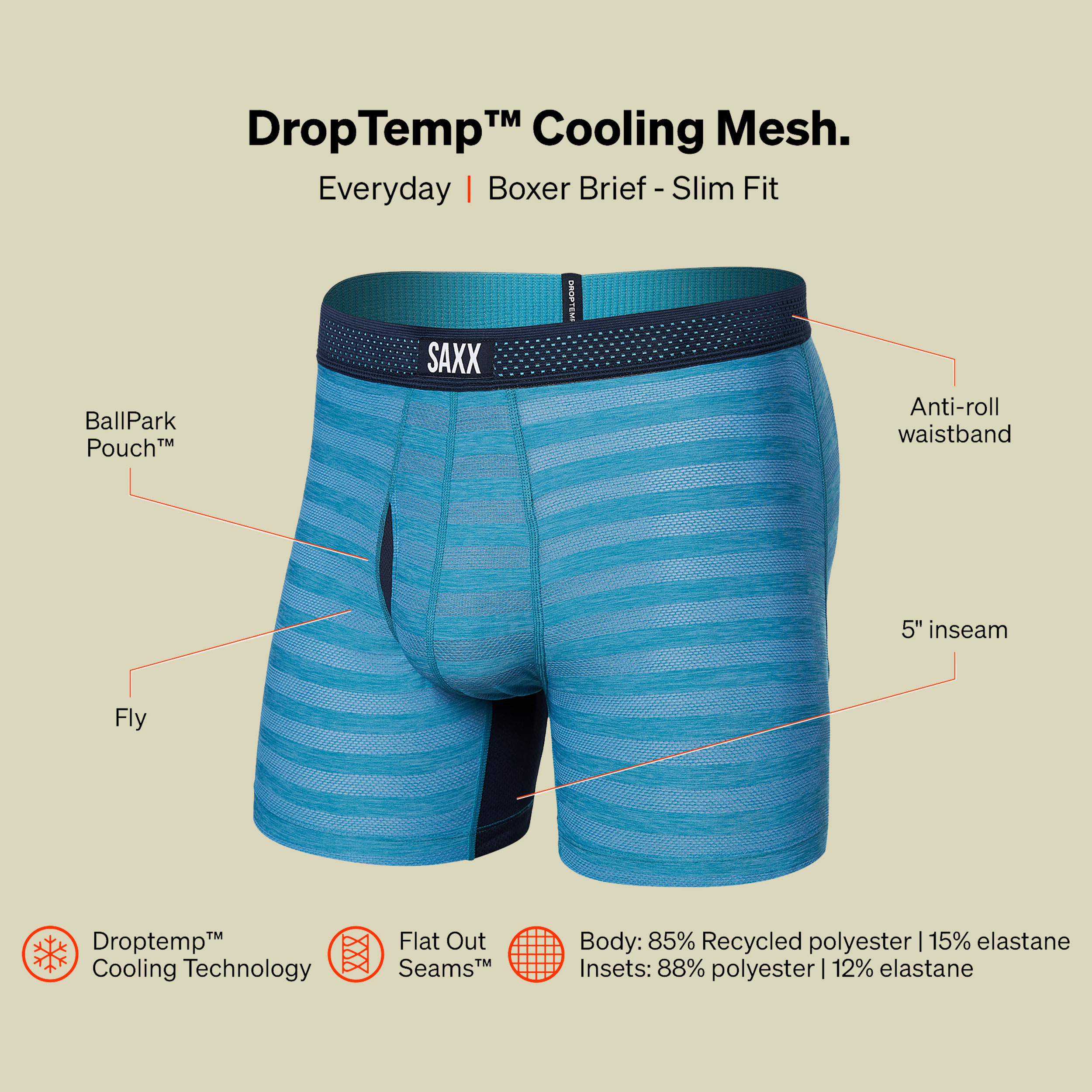 Droptemp Cooling  Mesh Boxer Brief Fly blau M - blue moon heather