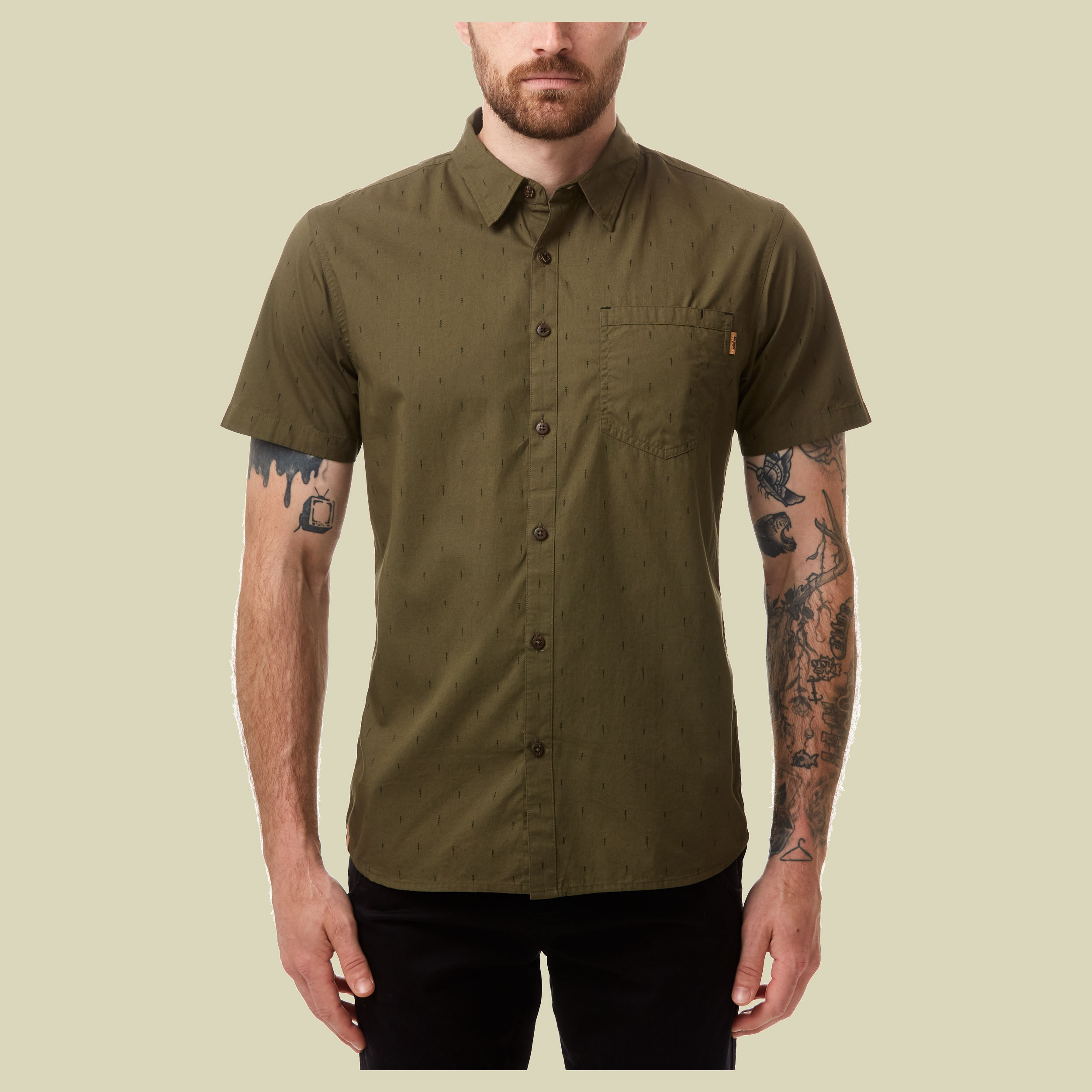 Cotton Short Sleeve Button Up Men Größe M  Farbe olive night small tree
