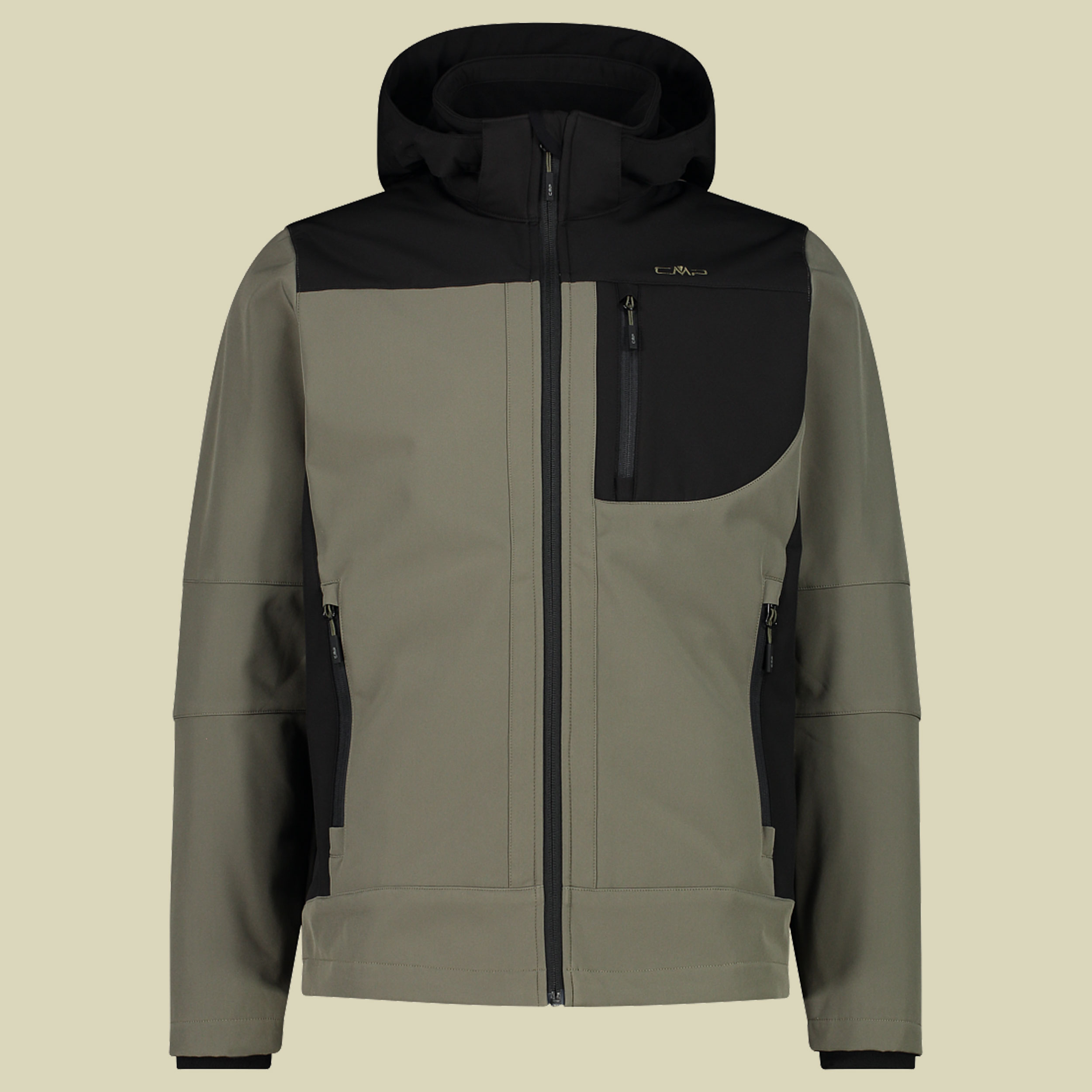 Man Softshell Jacket Zip Hood CMP 3A01787N grün 54 - Farbe olive nero