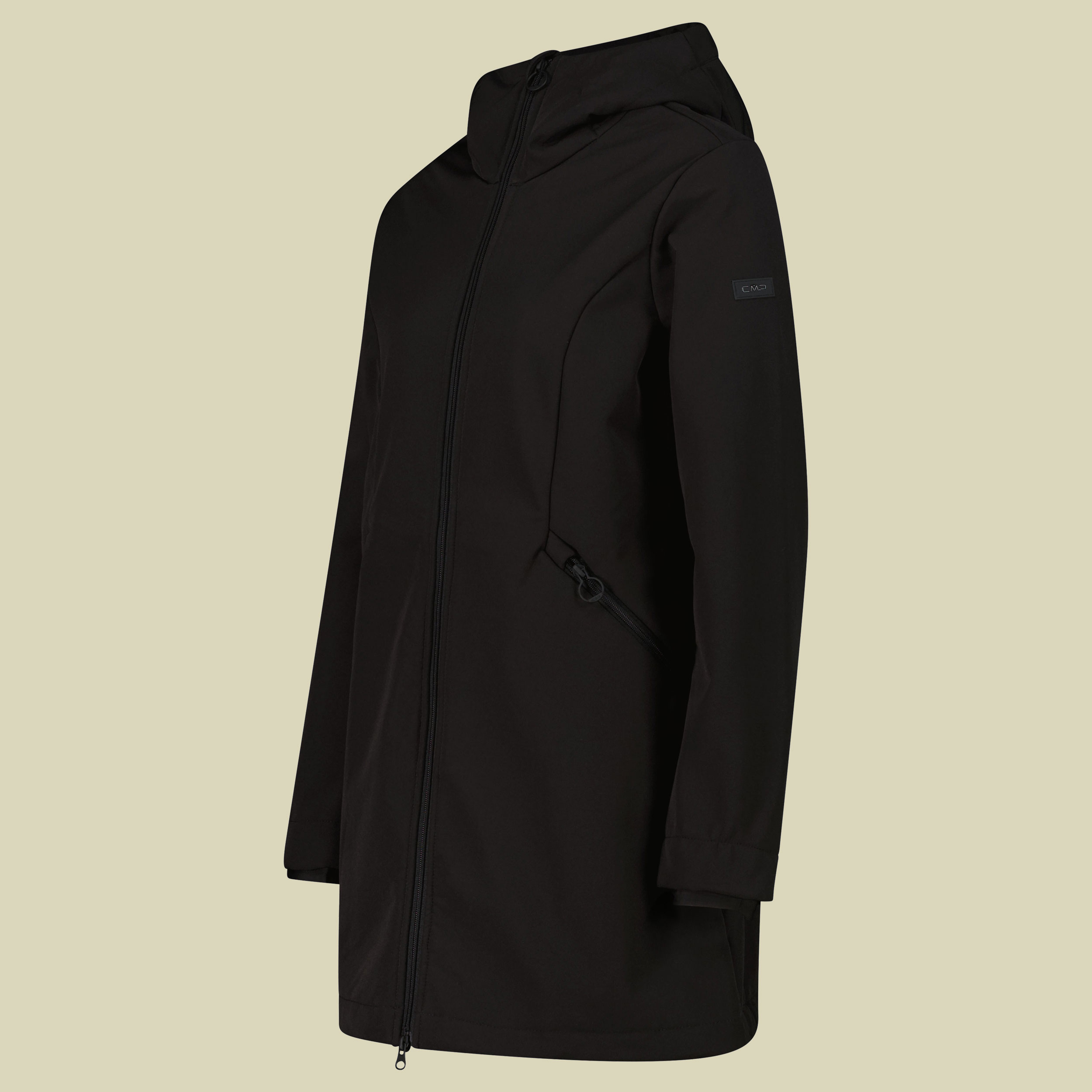 Woman Parka Fix Hood Softshell with Inner Fur 46 schwarz