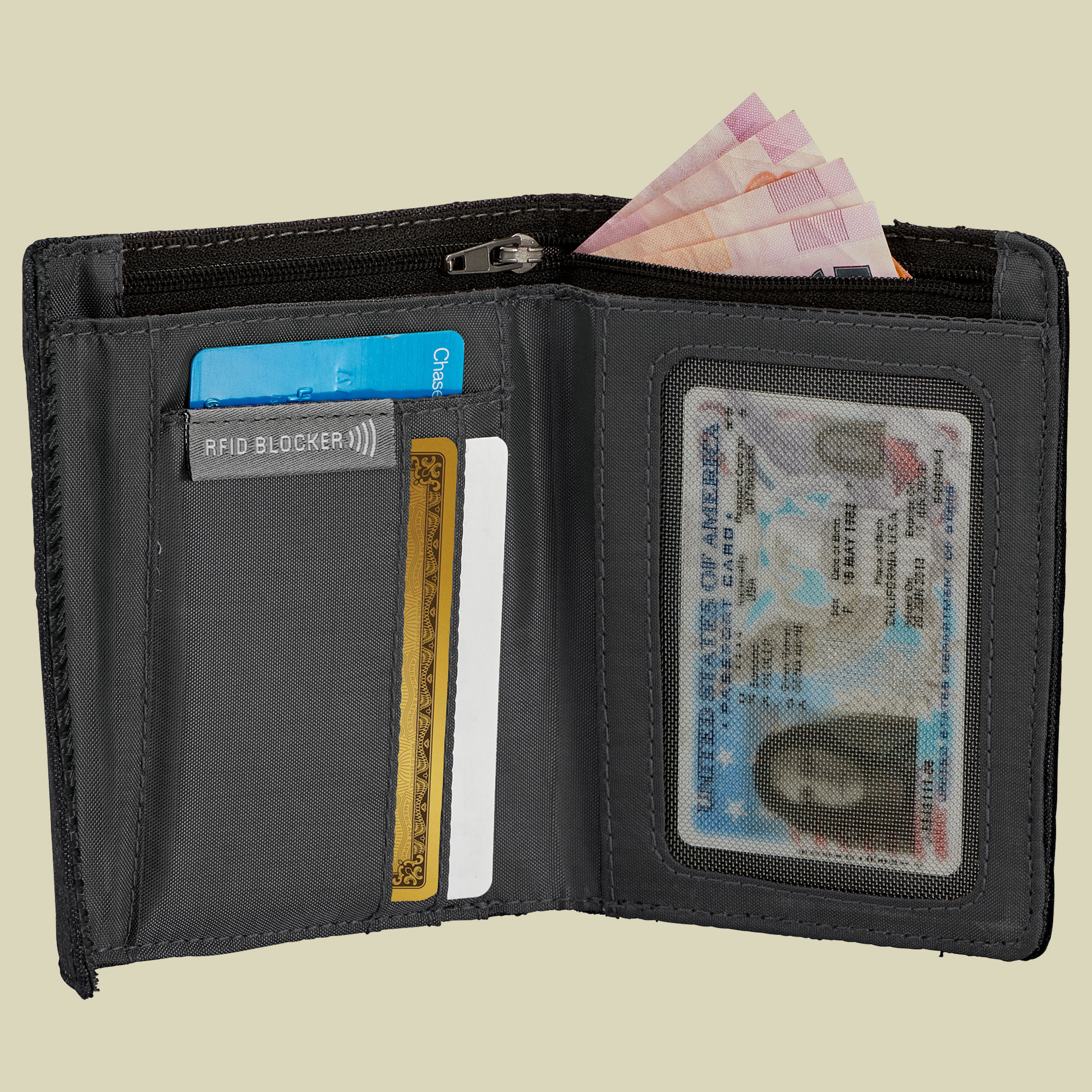 RFID International TriFold Wallet 4 Kreditkartenfächer Farbe: black/charcoal