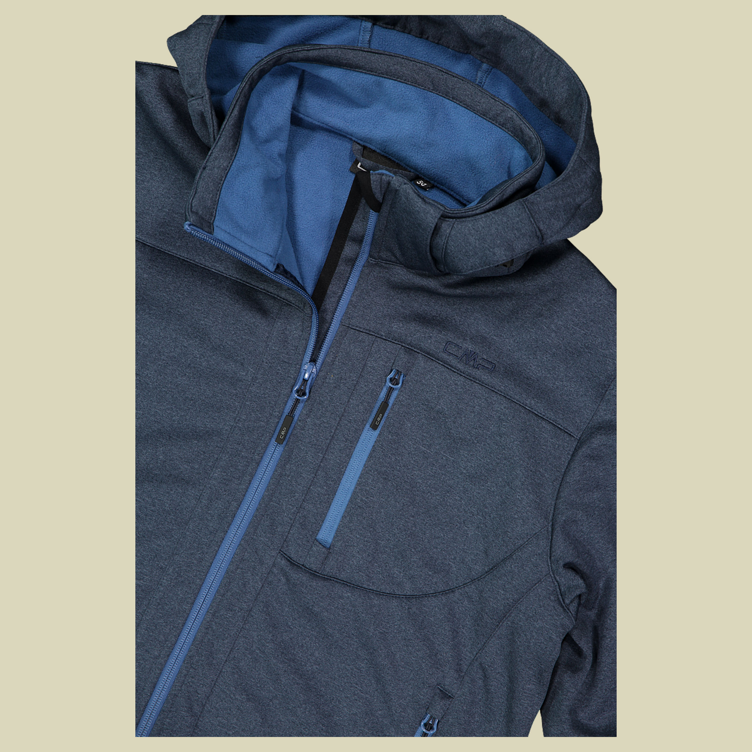 Man Softshell Jacket Zip Hood CMP 3A01787N-M blau 54 - Farbe b.blue melange bluestone