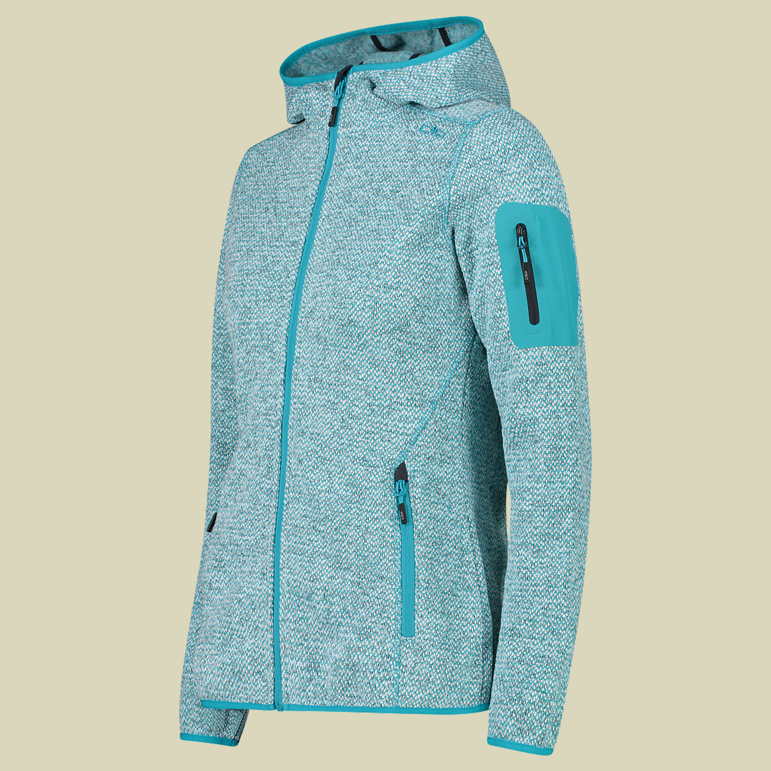 Woman Knitted Fleece Jacket Fix Hood 3H19826 Größe 42 Farbe 02 EM lagoon-bianco