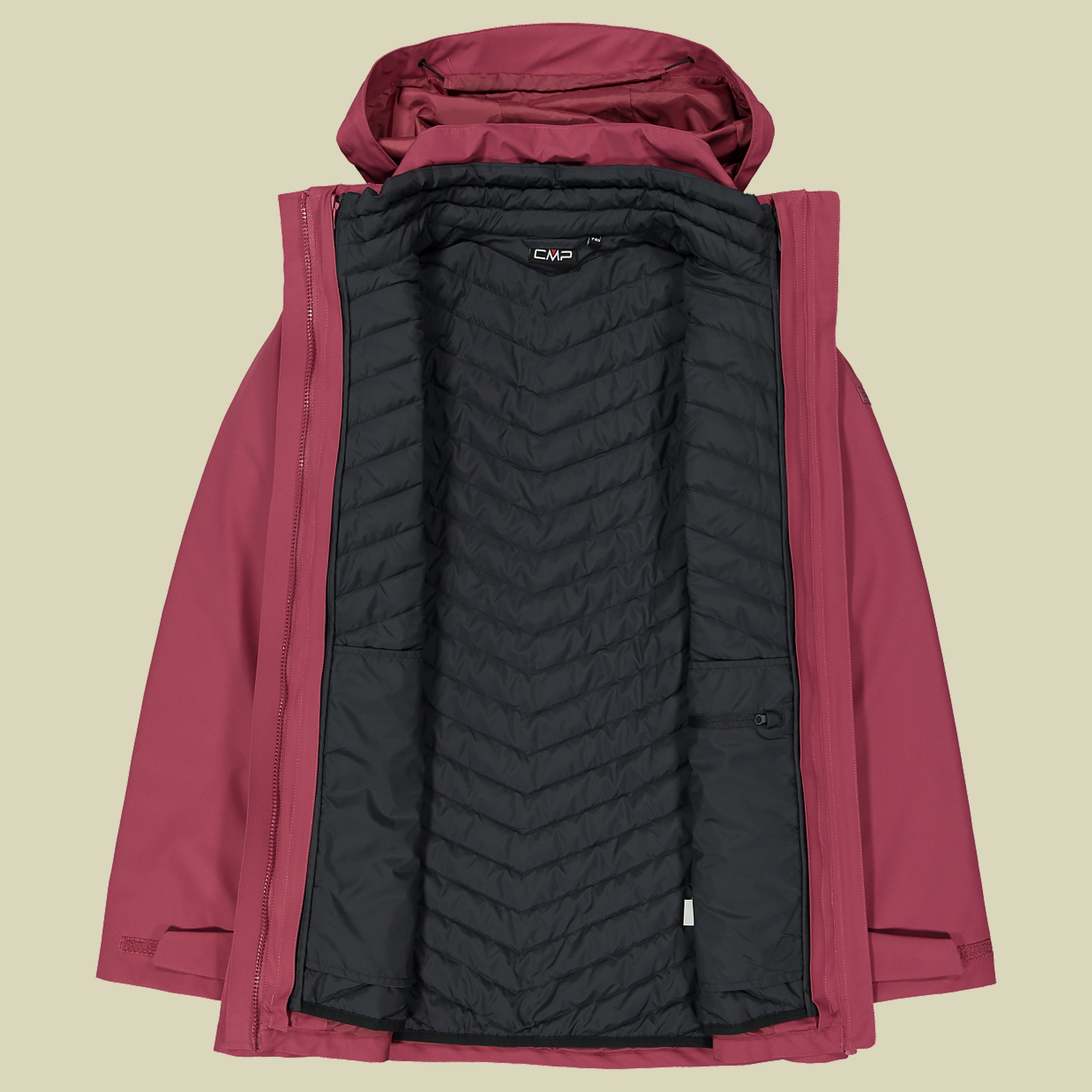 Woman Long Jacket Zip Hood Detachable Inn. Jacket 46 pink - Farbe peony