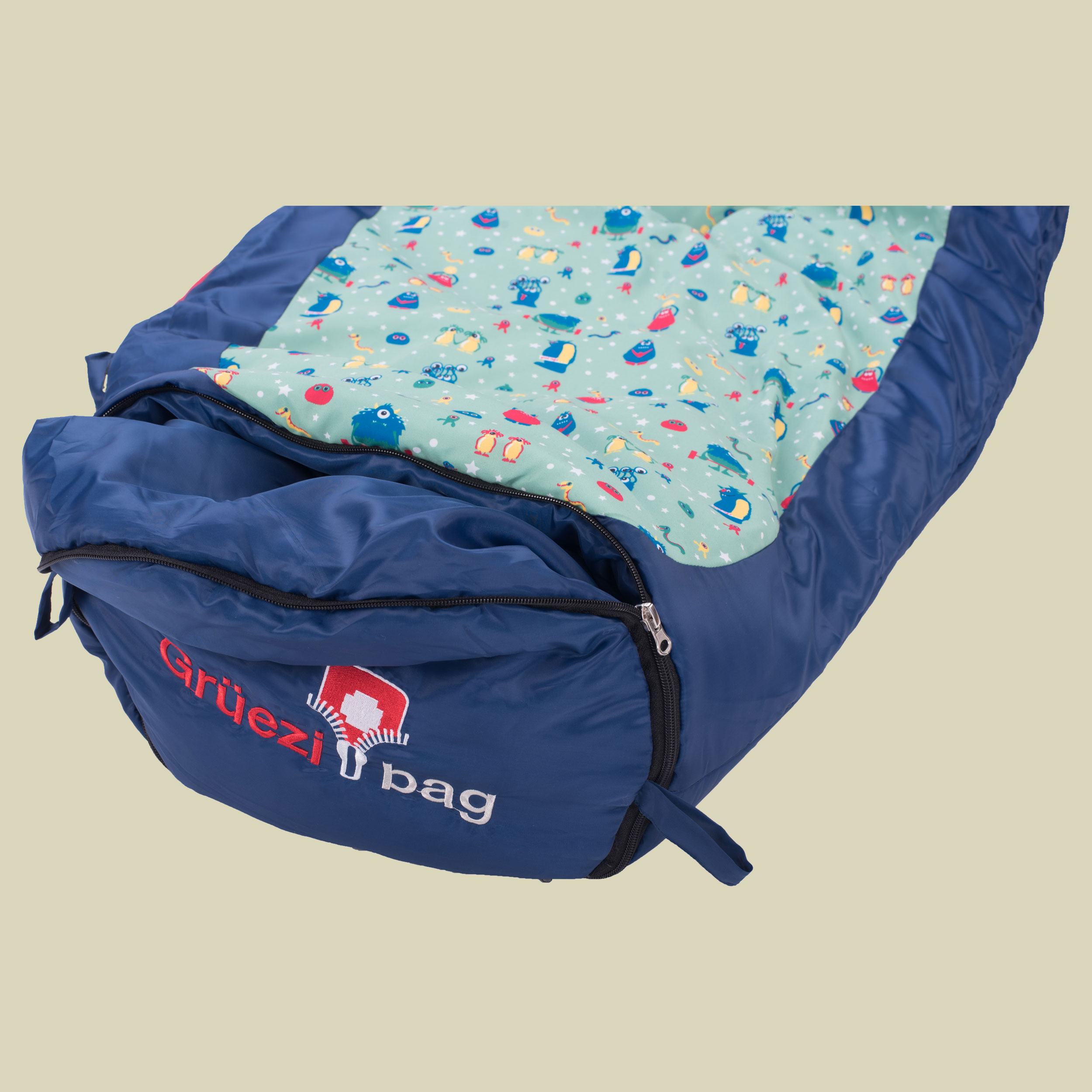 Kids Grow Funny Monster bis Körpergröße Schlafsack 155 cm  Farbe blau, Reißverschluss Schlafsack links