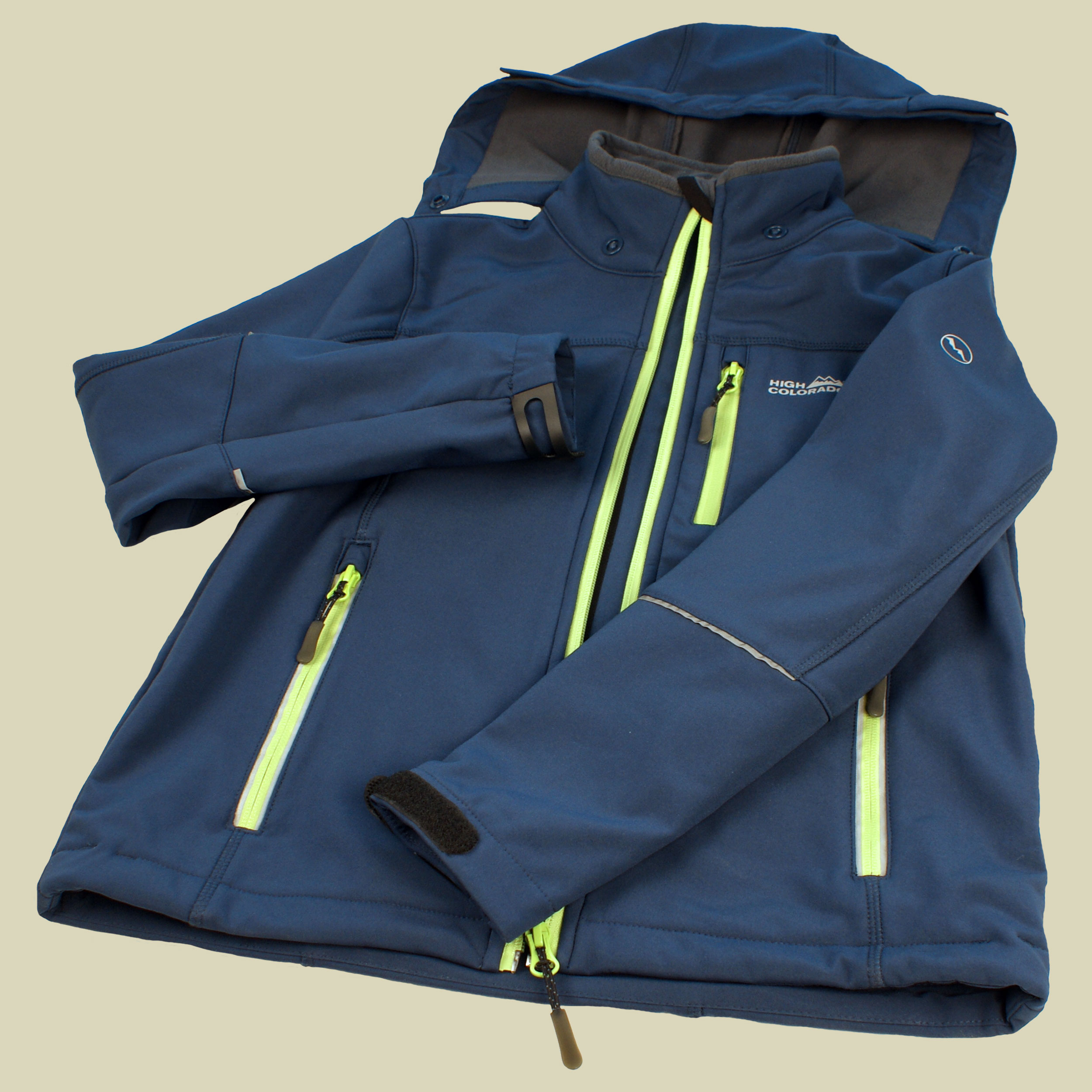 Kaphorn Kinder Softshelljacke Größe 128 Farbe dunkelblau-anthrazit-lime