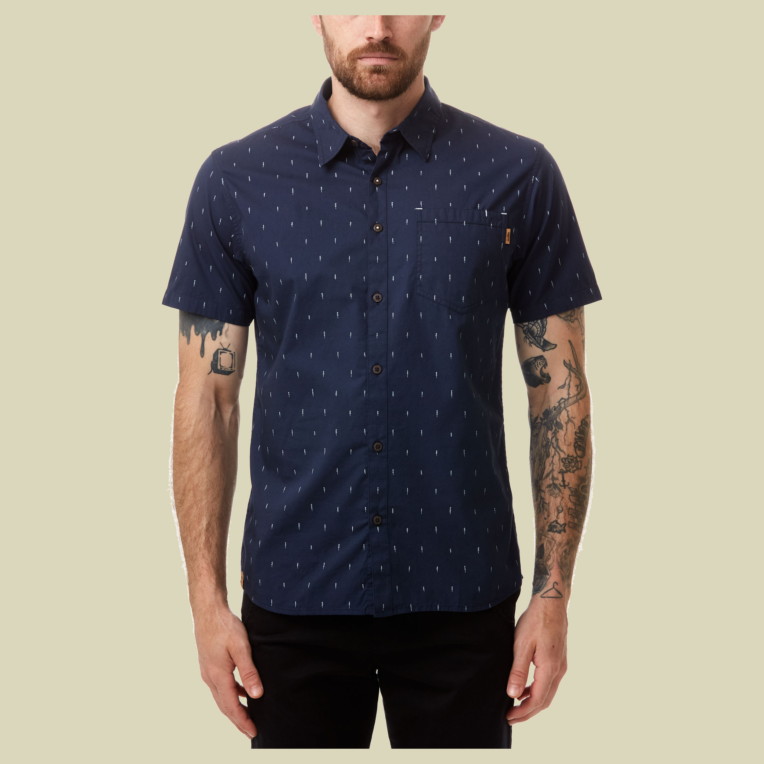 Cotton Short Sleeve Button Up Men Größe L  Farbe dress blue small tree