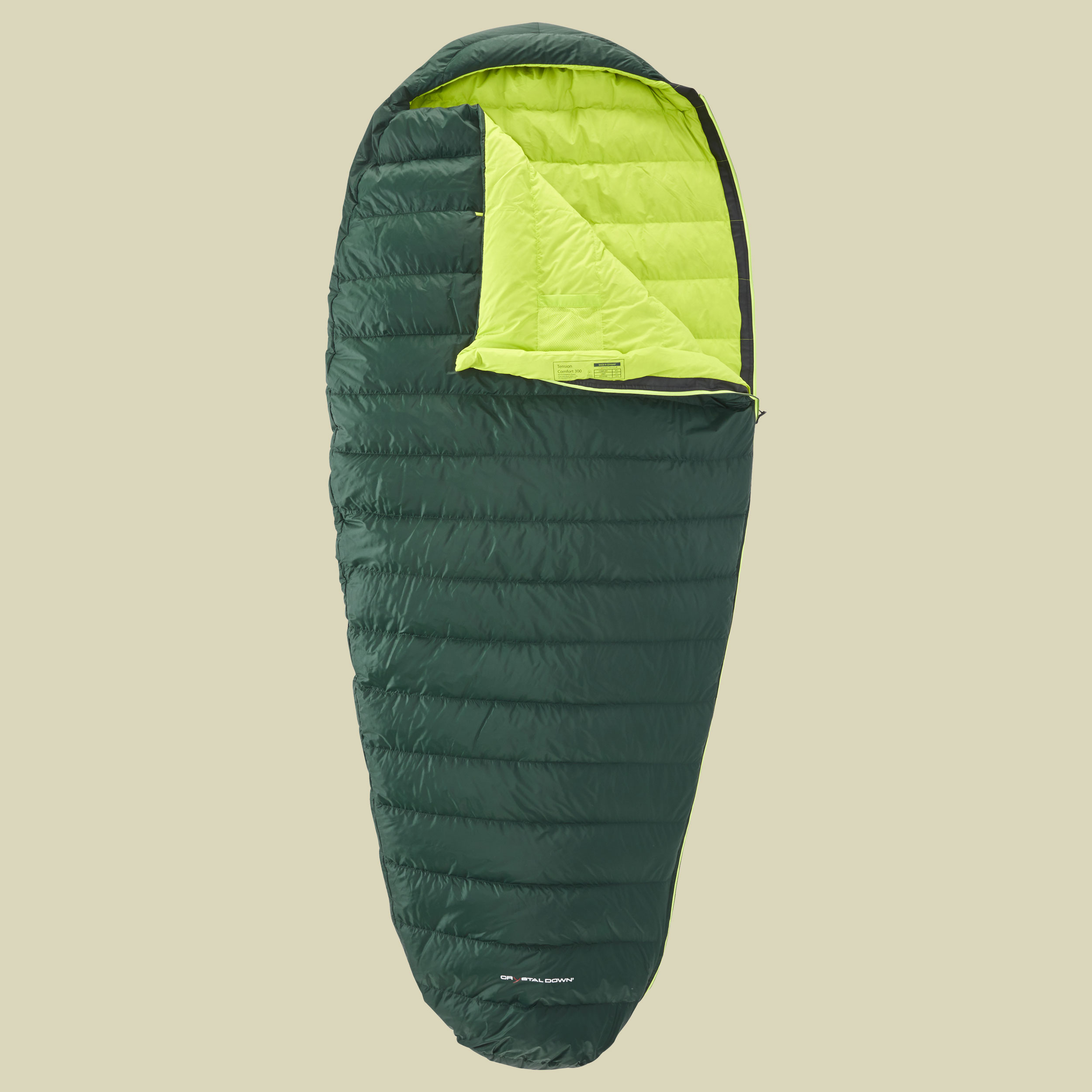 Tension Comfort 300 bis Körpergröße 205 cm (XL) Farbe scarab-lime , Reißverschluss links