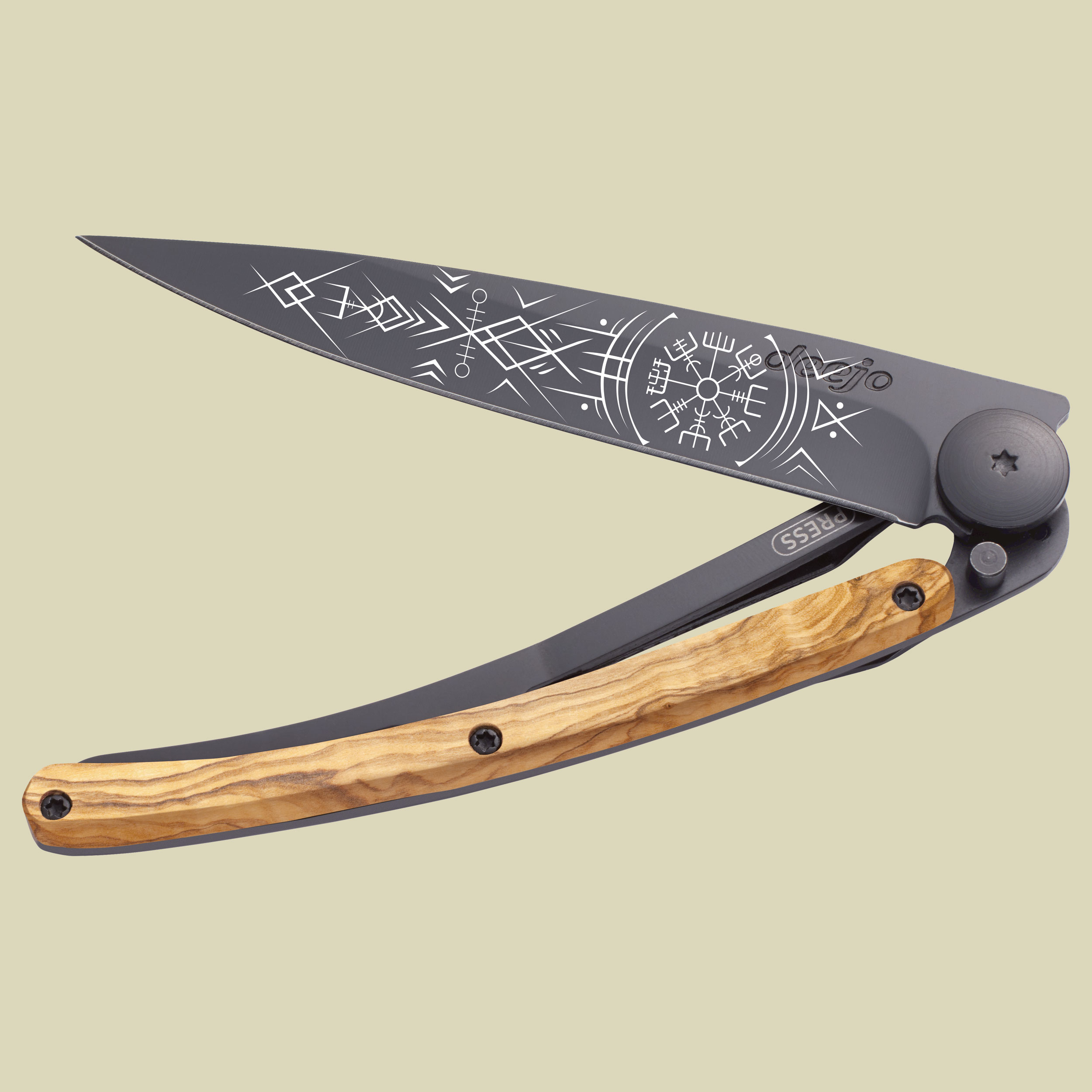 Deejo Taschenmesser 37g Schwarz Olivenholz Größe one size Farbe Winkinger Vegvisir