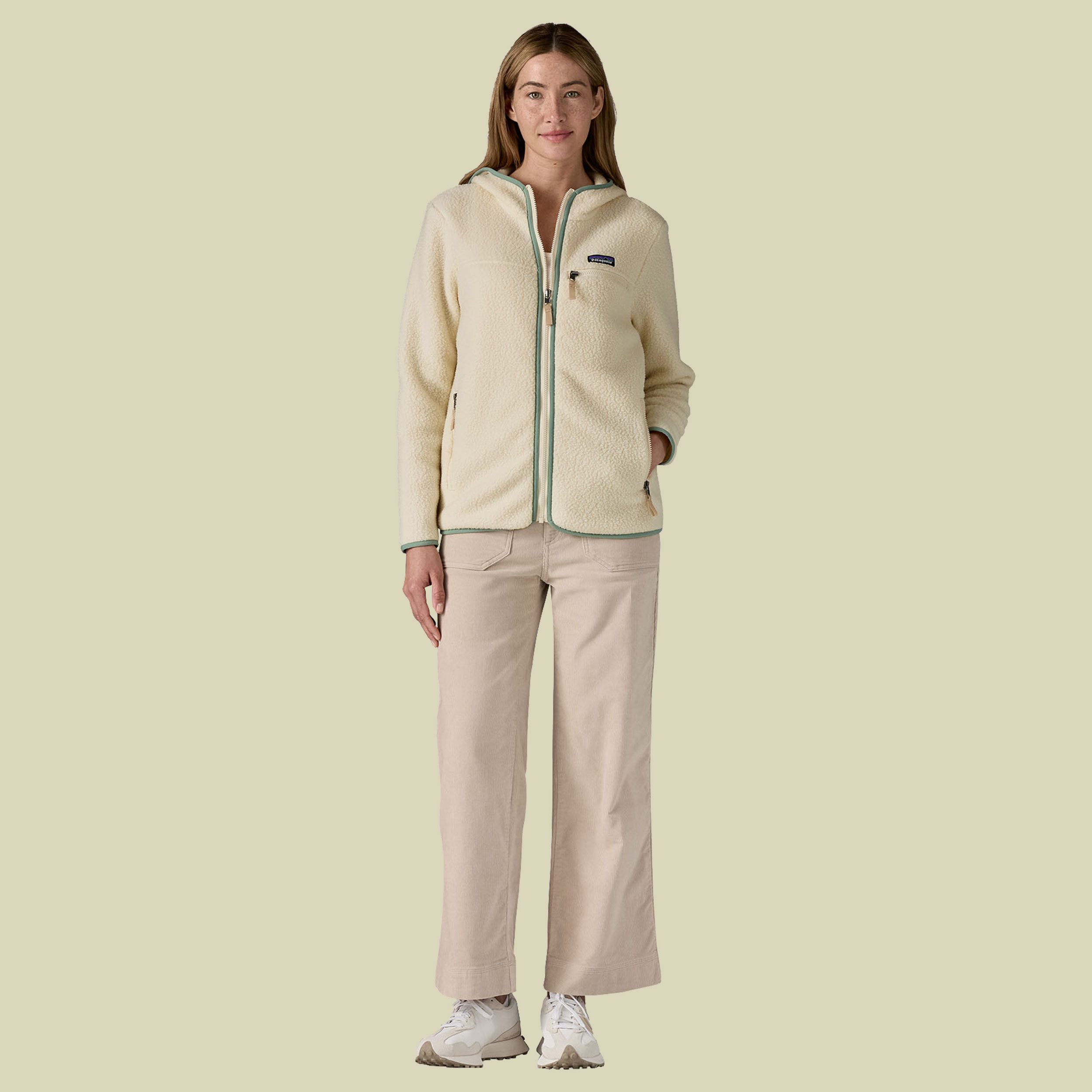 Retro Pile Hoody Women beige XS - natural w/ellwood green
