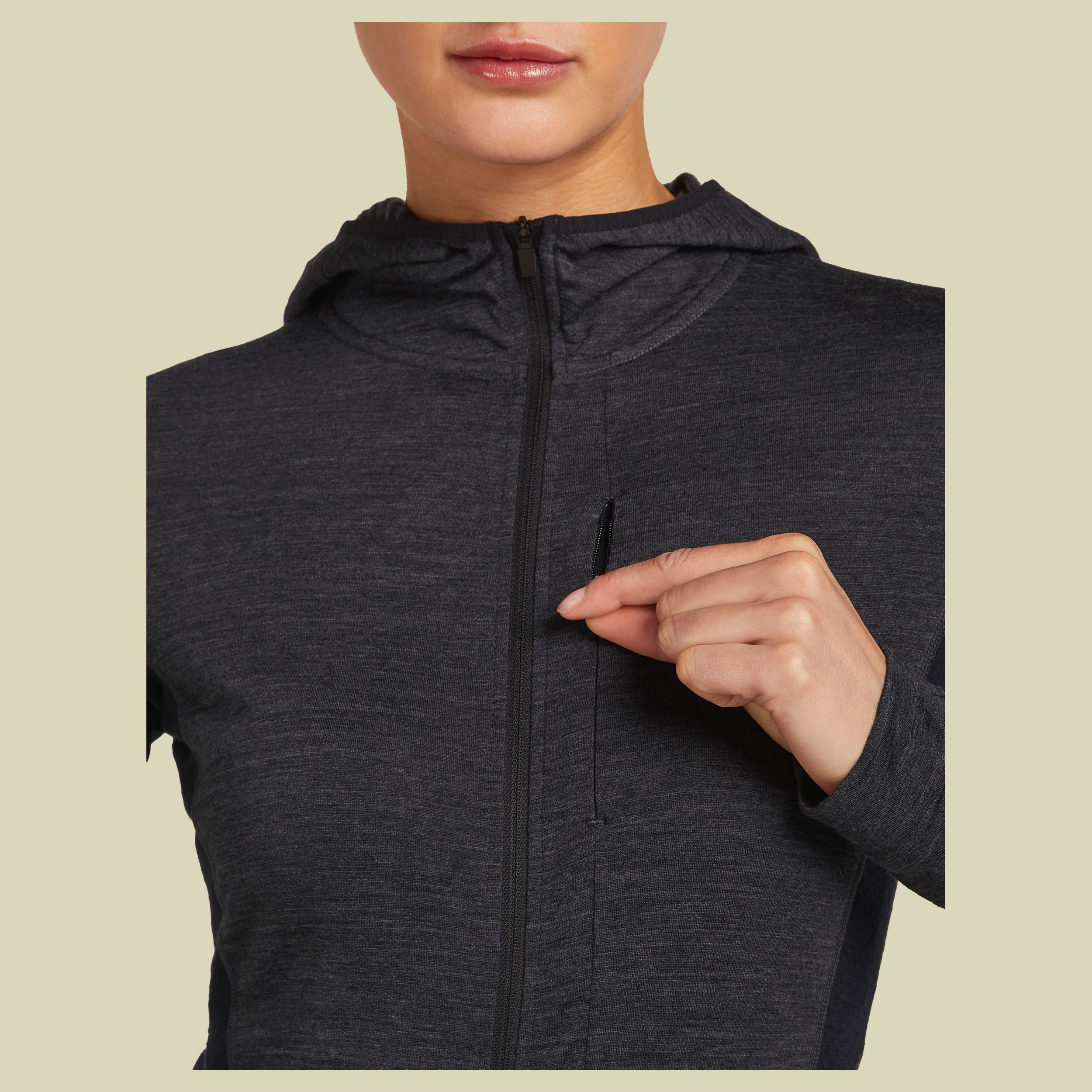 Merino 200 Realfleece Descender LS Zip Hoodie Women XL grau - jet heather/black/cb