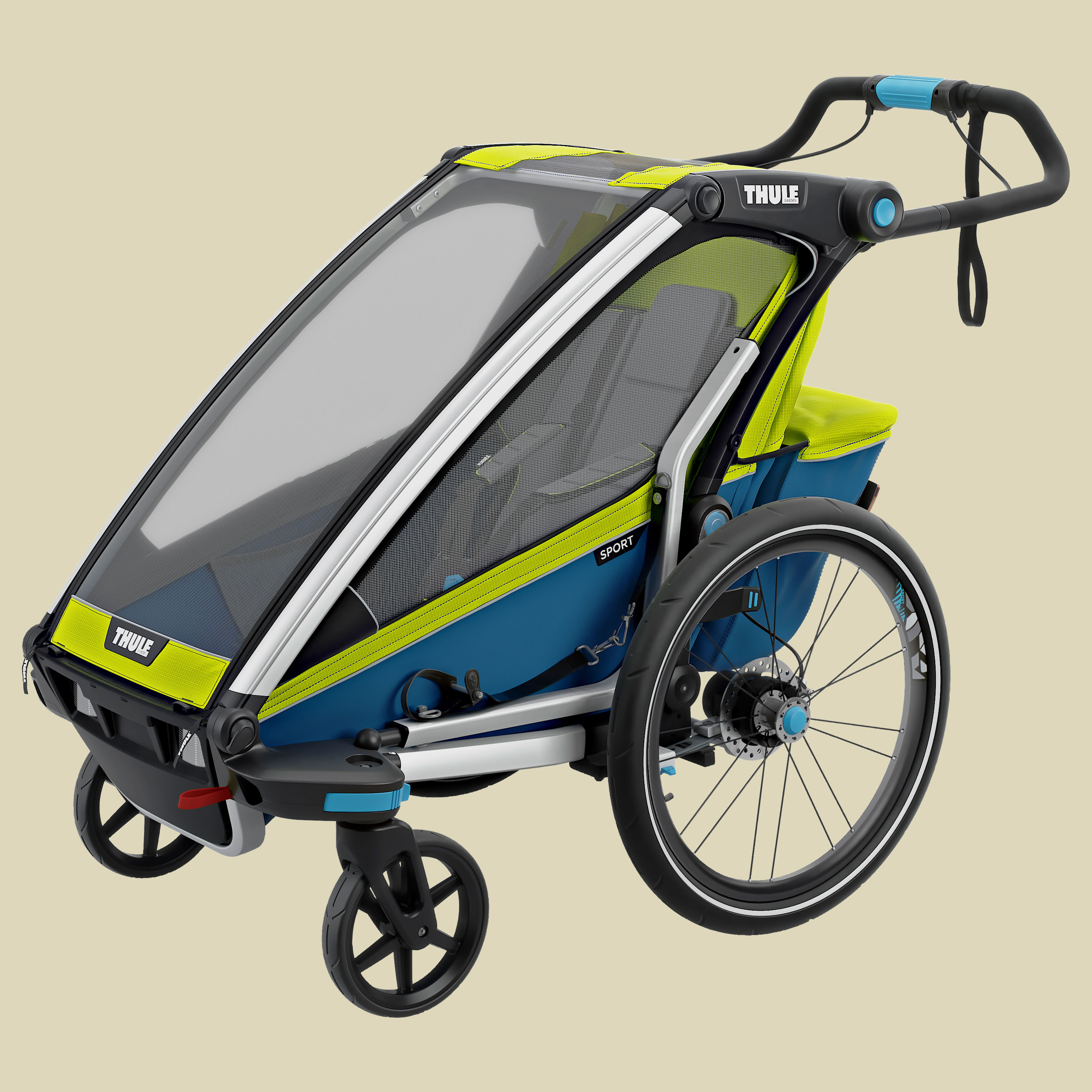Chariot Sport 1 mit StVZO-Beleuchtung Farbe chartreuse/mykonos