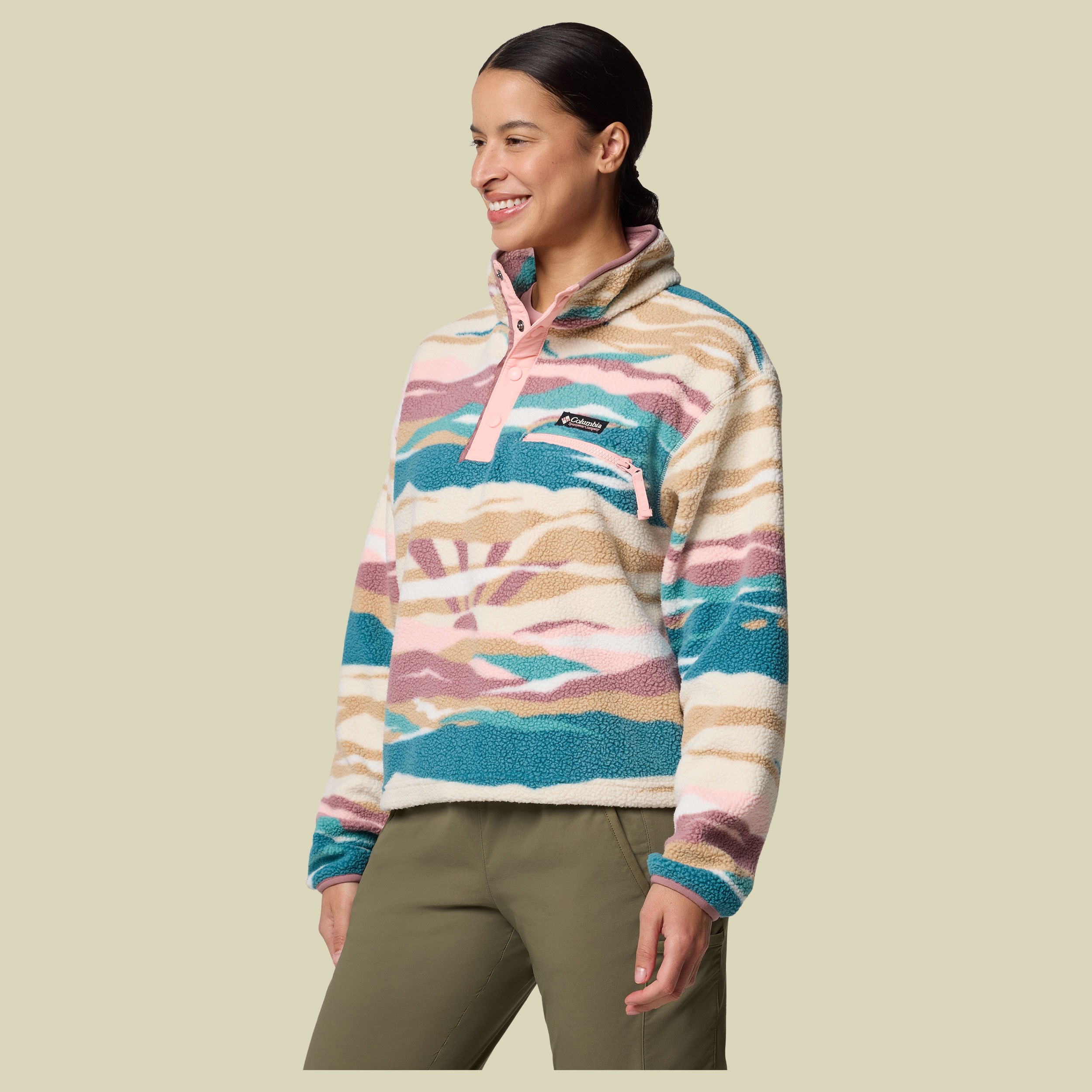 Helvetia II Printed Cropped Half Snap Women L beige - river blue rogue valley