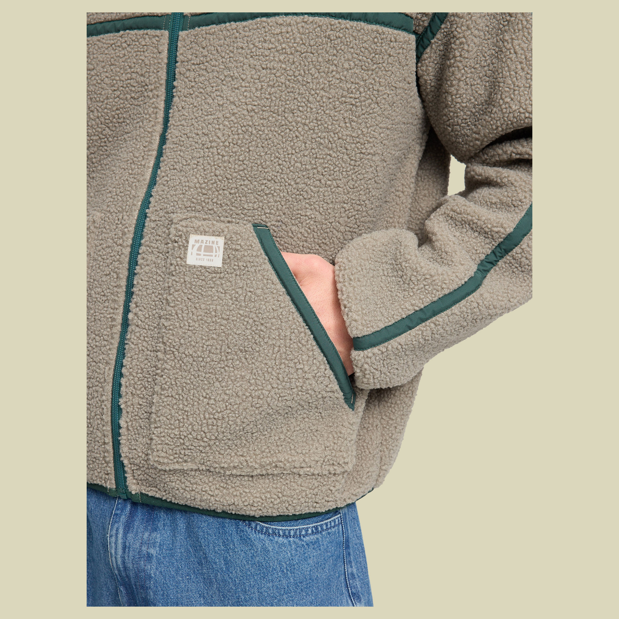 Contrast Tape Teddy-Fleece Jacket Men XL grün - eucalyptus