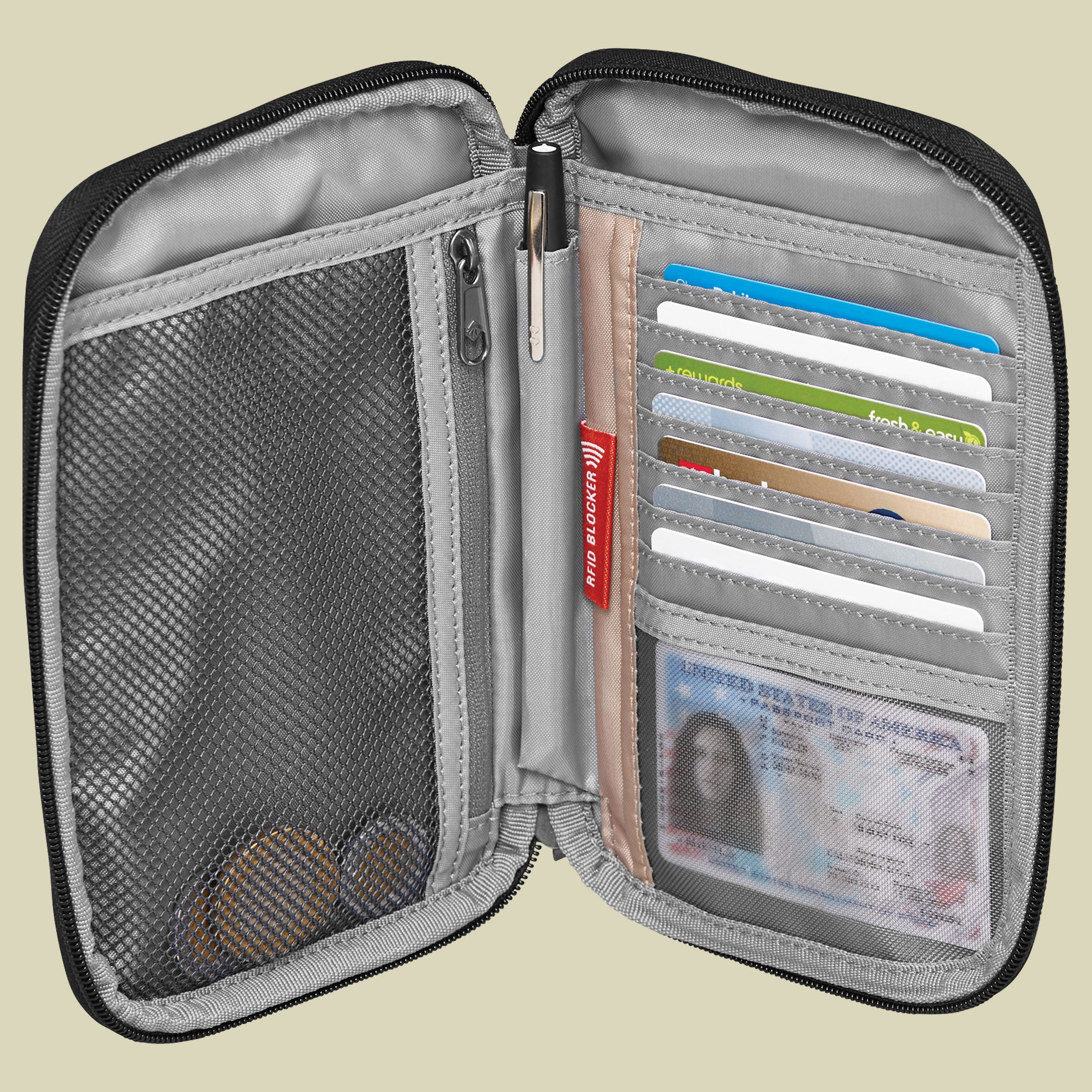 RFID Travel Zip Organizer Größe 13,5 x 20,5 cm Farbe black