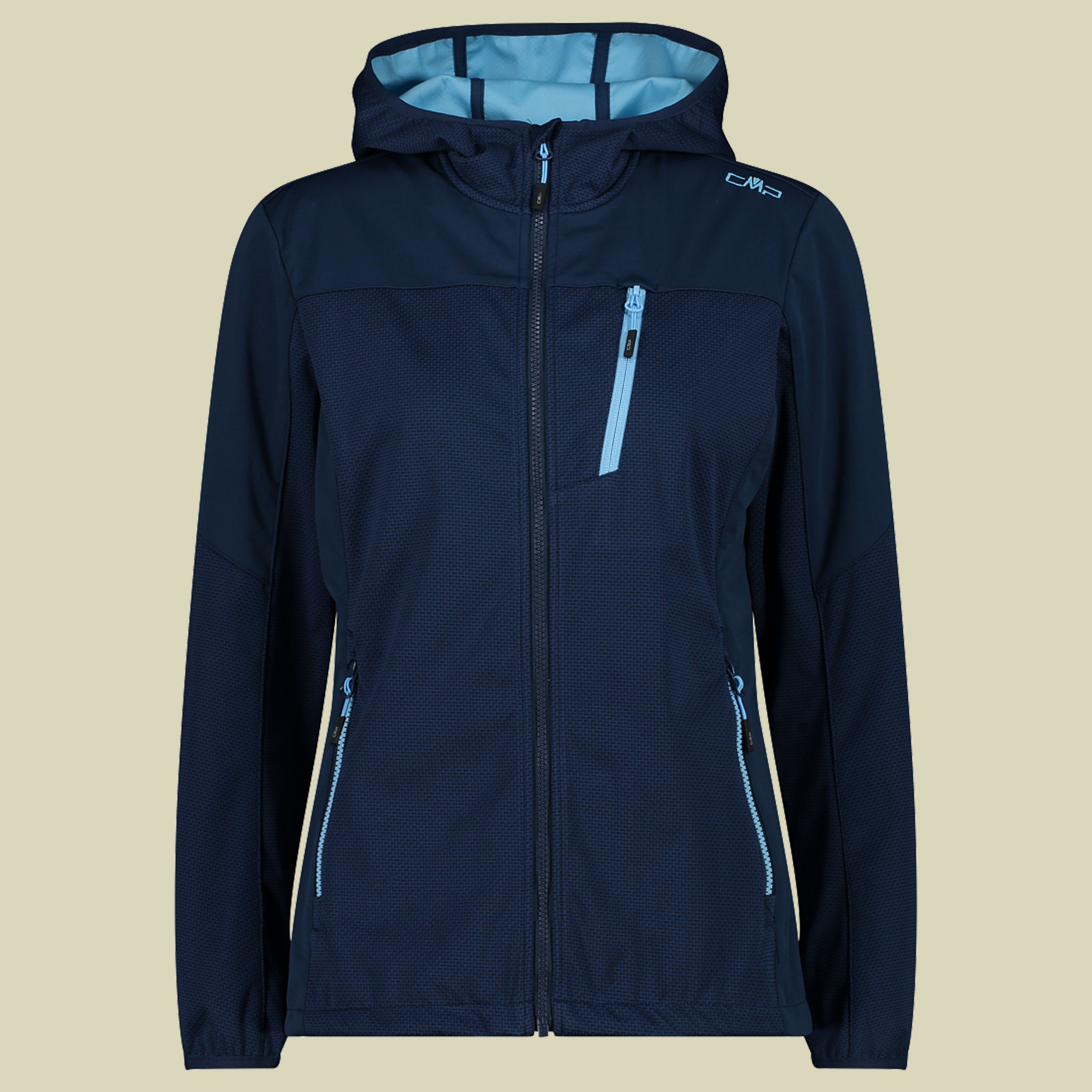 Woman Jacket Fix Hood Jaquard Softshell 33A5306 Größe 40 Farbe M926 blue