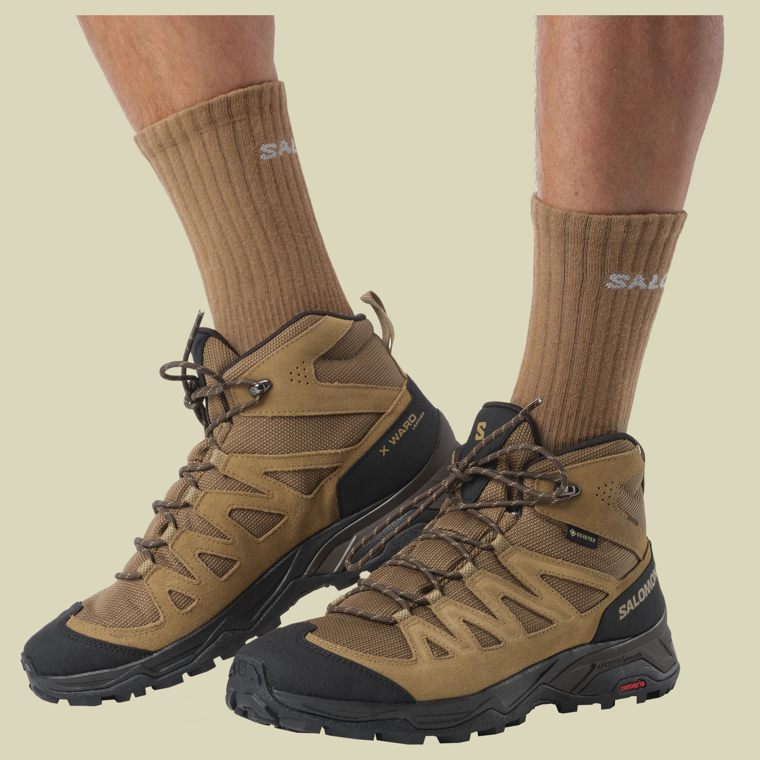 X Ward Leather Mid GTX Men Größe UK 9,5 Farbe kangaroo/black/dull gold