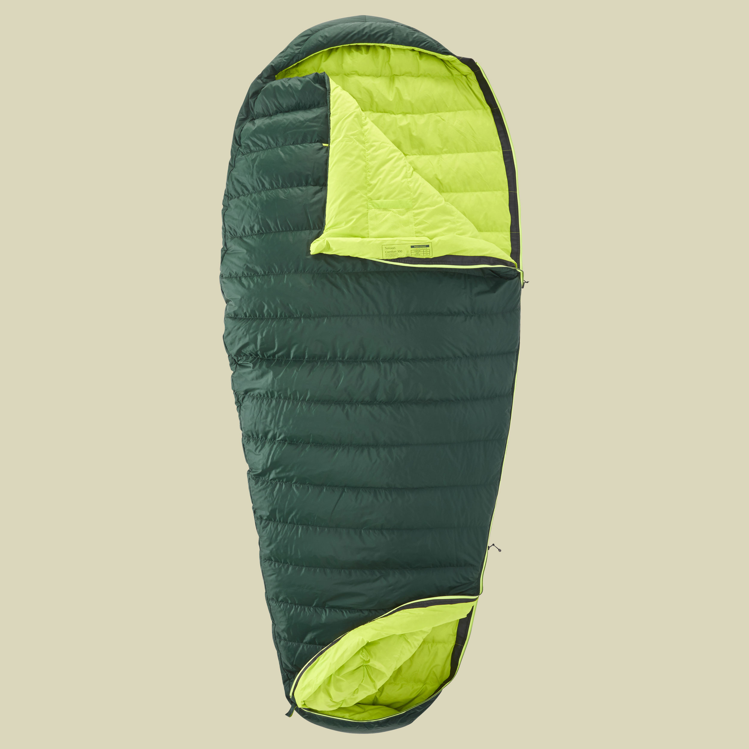Tension Comfort 300 bis Körpergröße 205 cm (XL) Farbe scarab-lime , Reißverschluss links