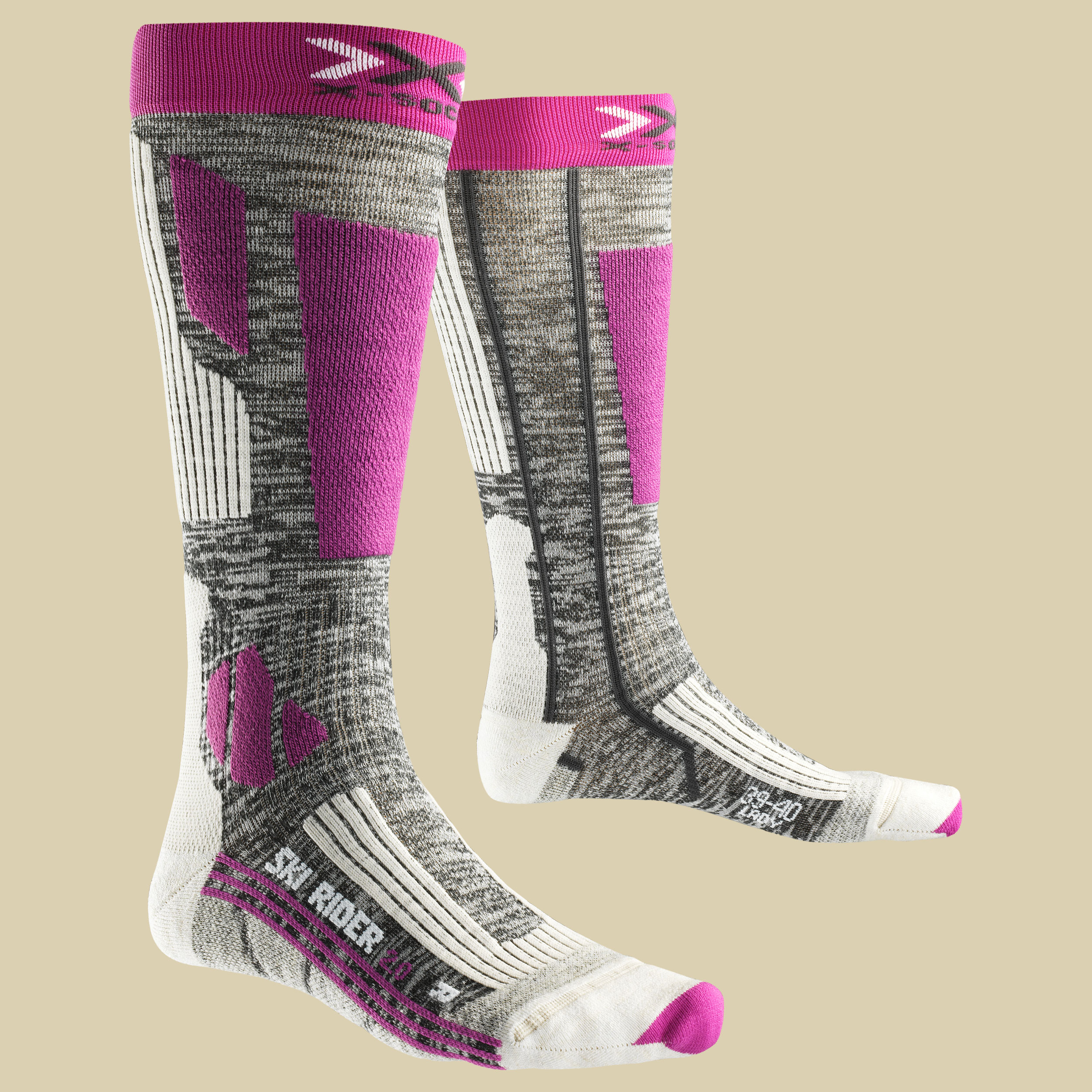 X-Socks Ski Rider 2.0 Lady Größe 37-38 Farbe grey melange/fuchsia
