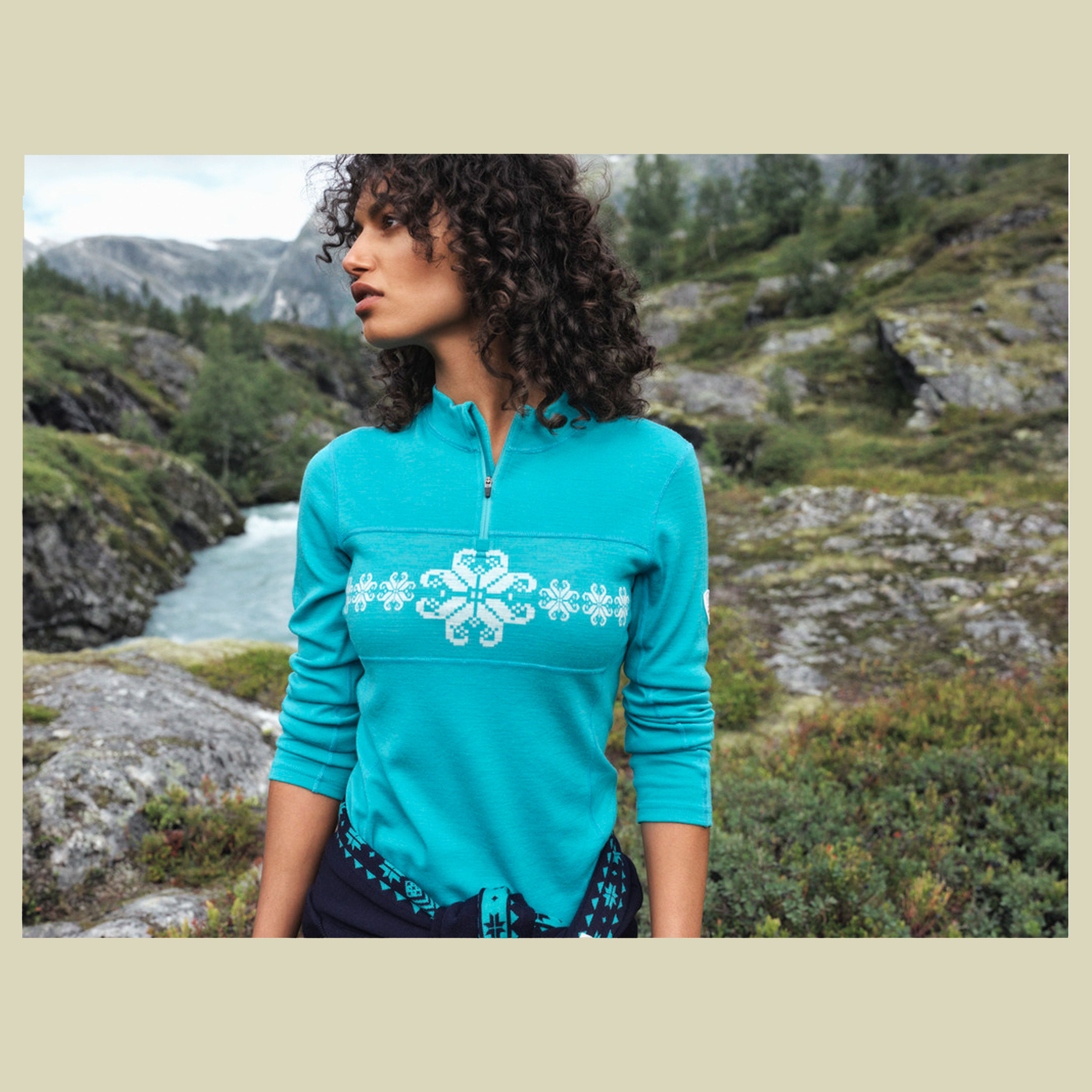 Falkeberg Baselayer Half Zip Women L türkis - Farbe peacock offwhite