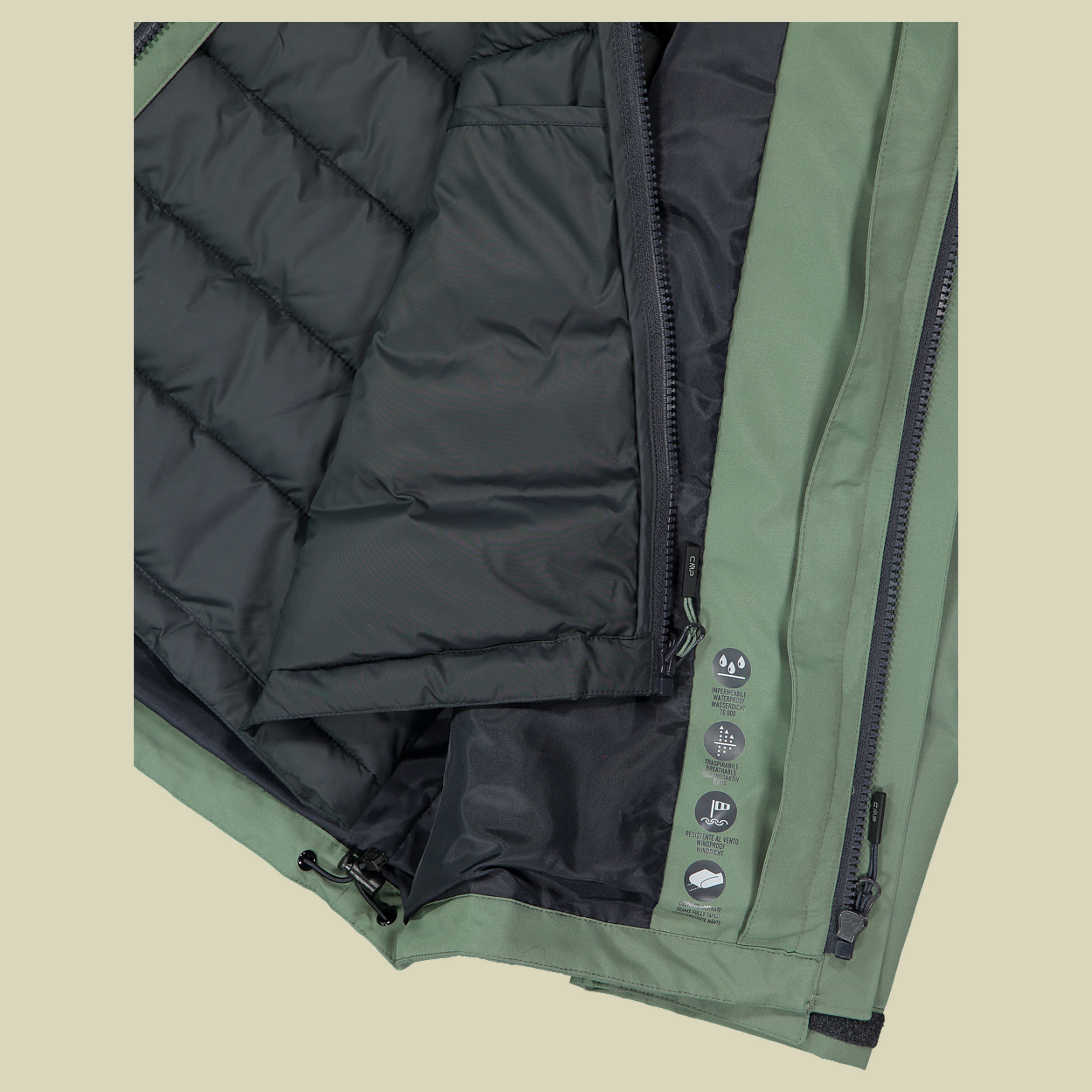 Man Jacket Zip Hood Detachable Inn.Jacket 33Z1577D 56 grün II - Farbe musk