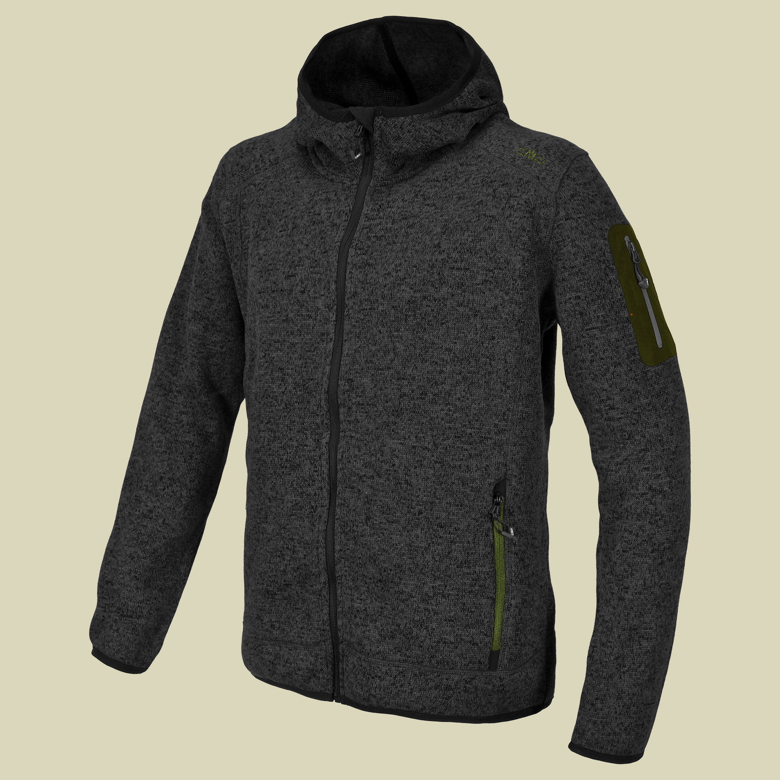 Man Knitted Fleece Jacket Fix Hood CMP 3H60847N Größe 48 Farbe 592P nero mel.-nero - garden-nero