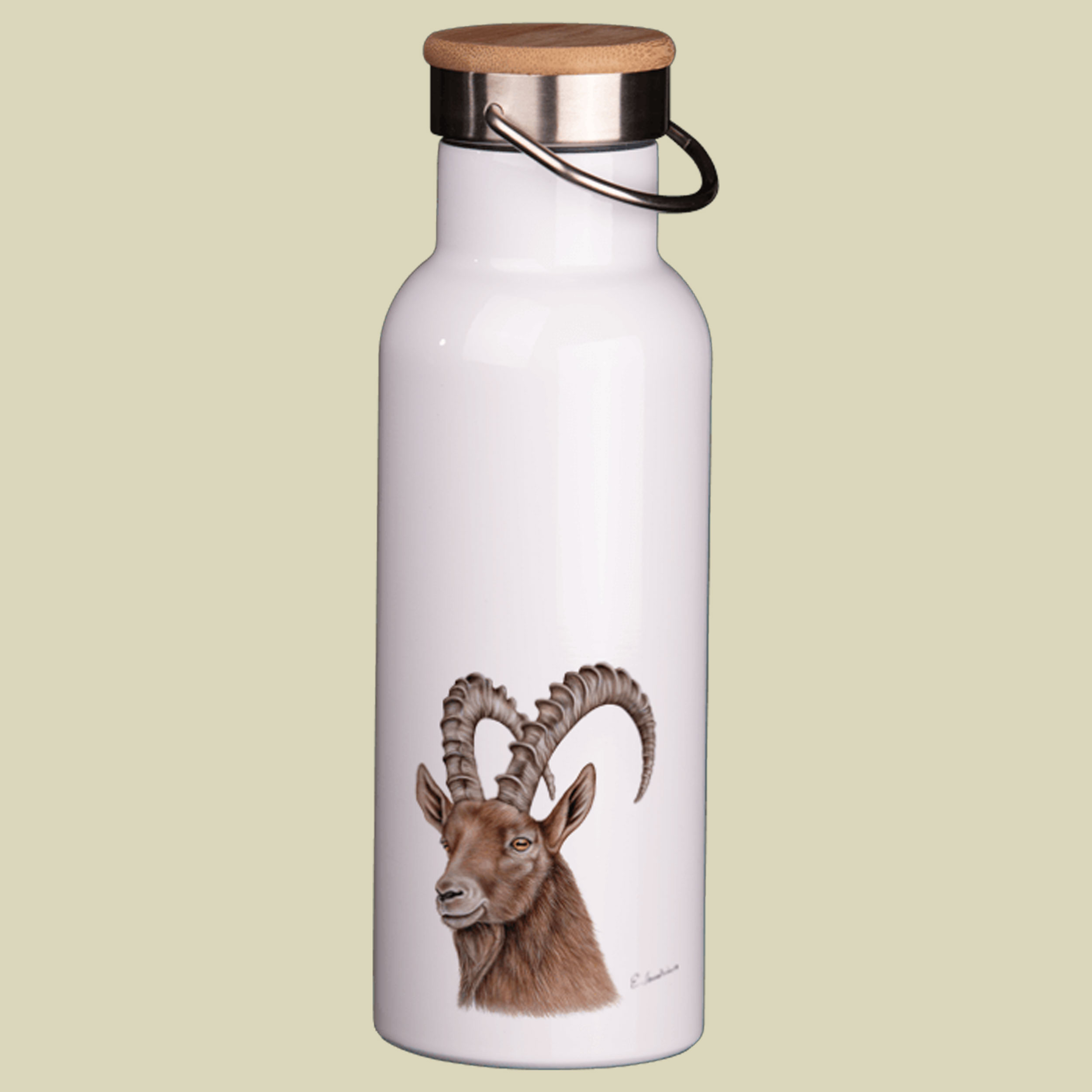 Thermosflasche mit Bambusdeckel 750 ml weiß Steinbock