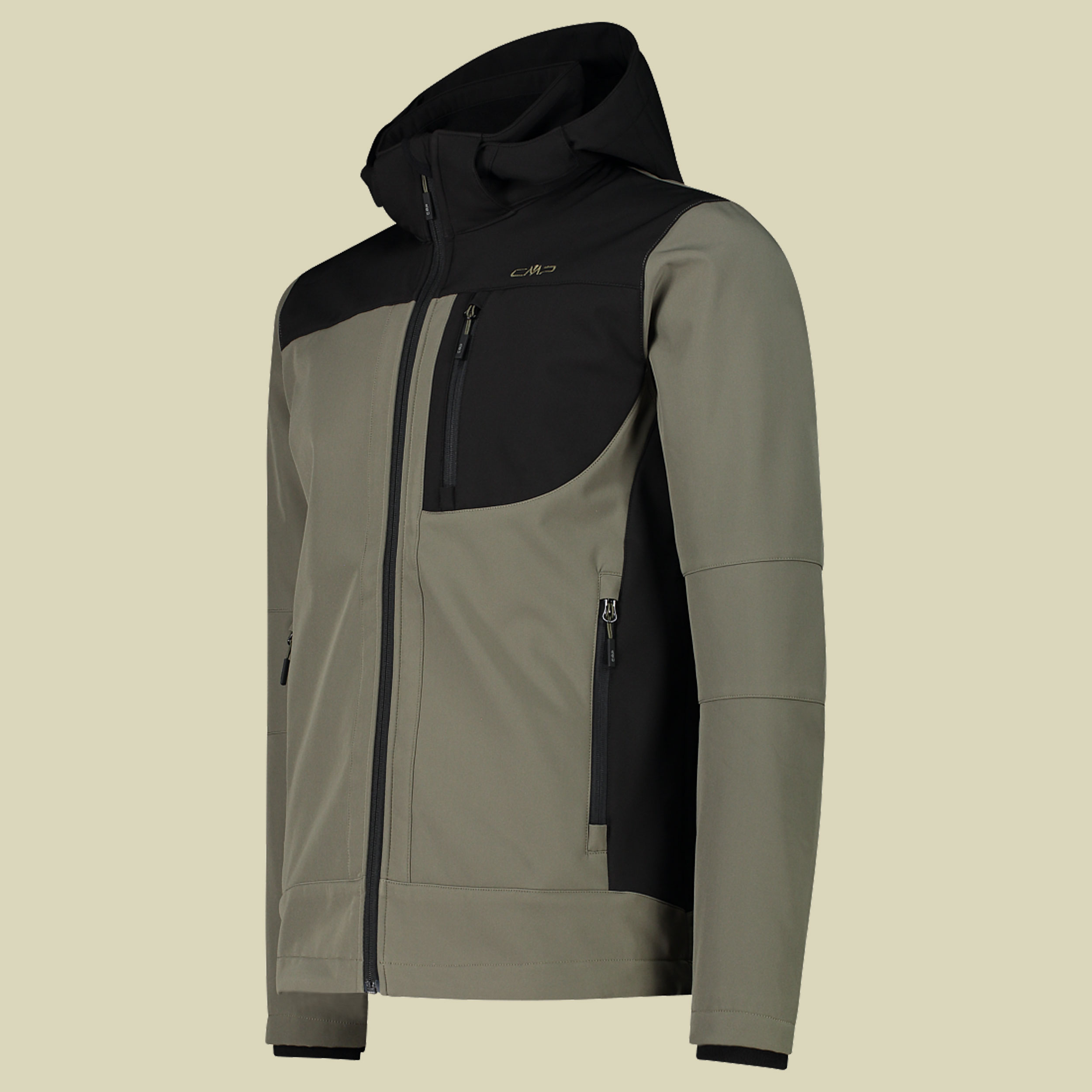 Man Softshell Jacket Zip Hood CMP 3A01787N grün 54 - Farbe olive nero