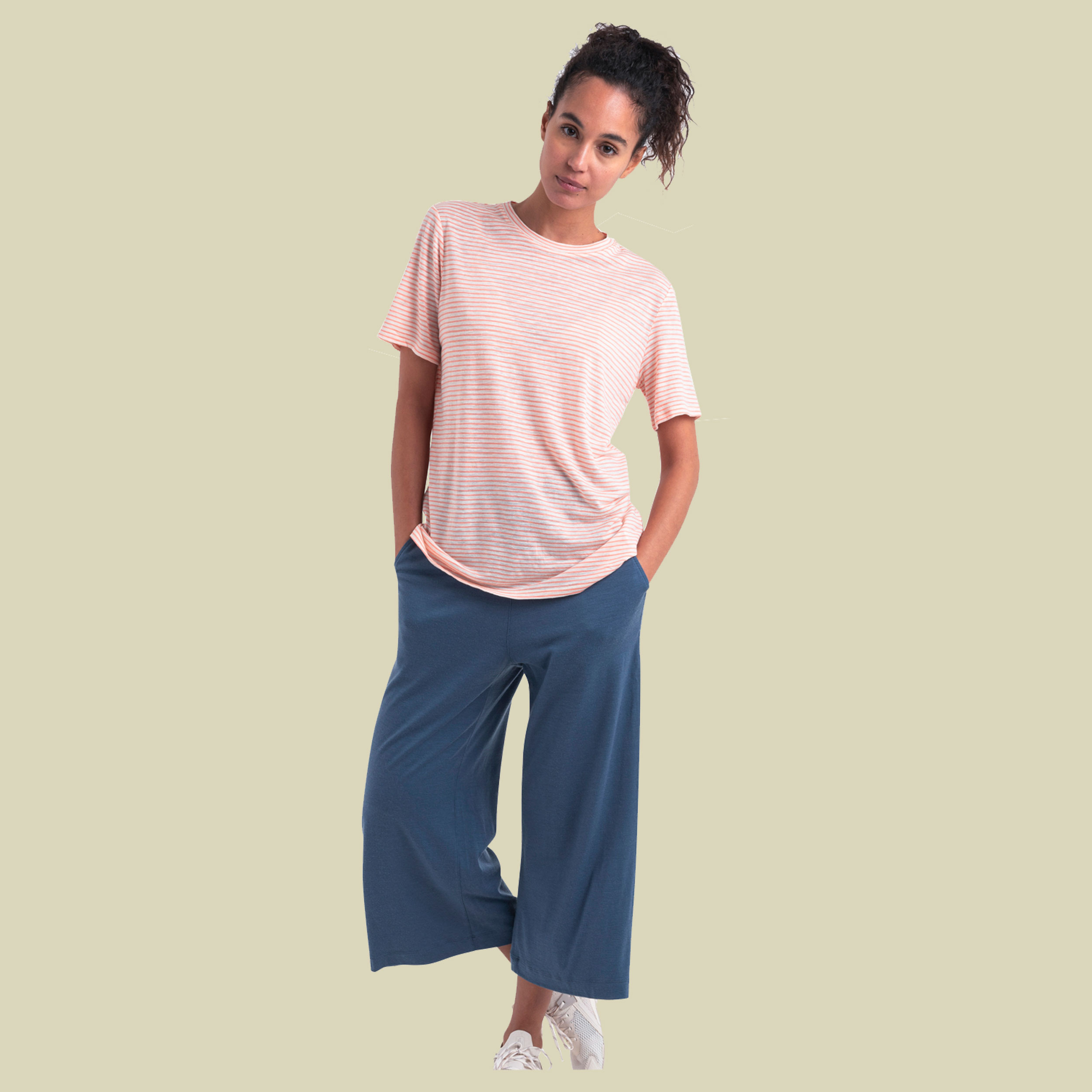 Merino Linen SS Tee Stripe Women M weiß - snow/glow/s