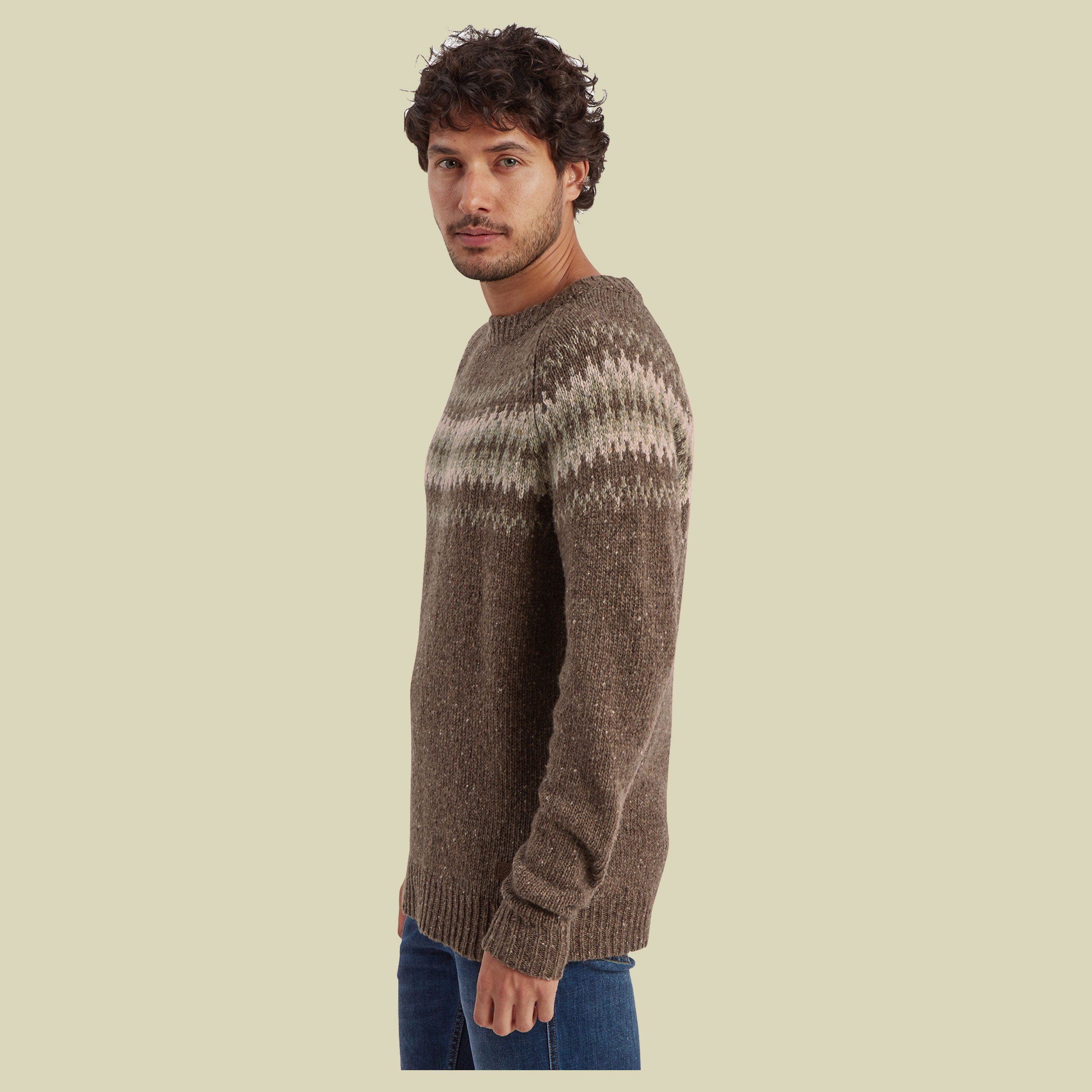 Dumji Crew Sweater Men braun M - cappuccino multi