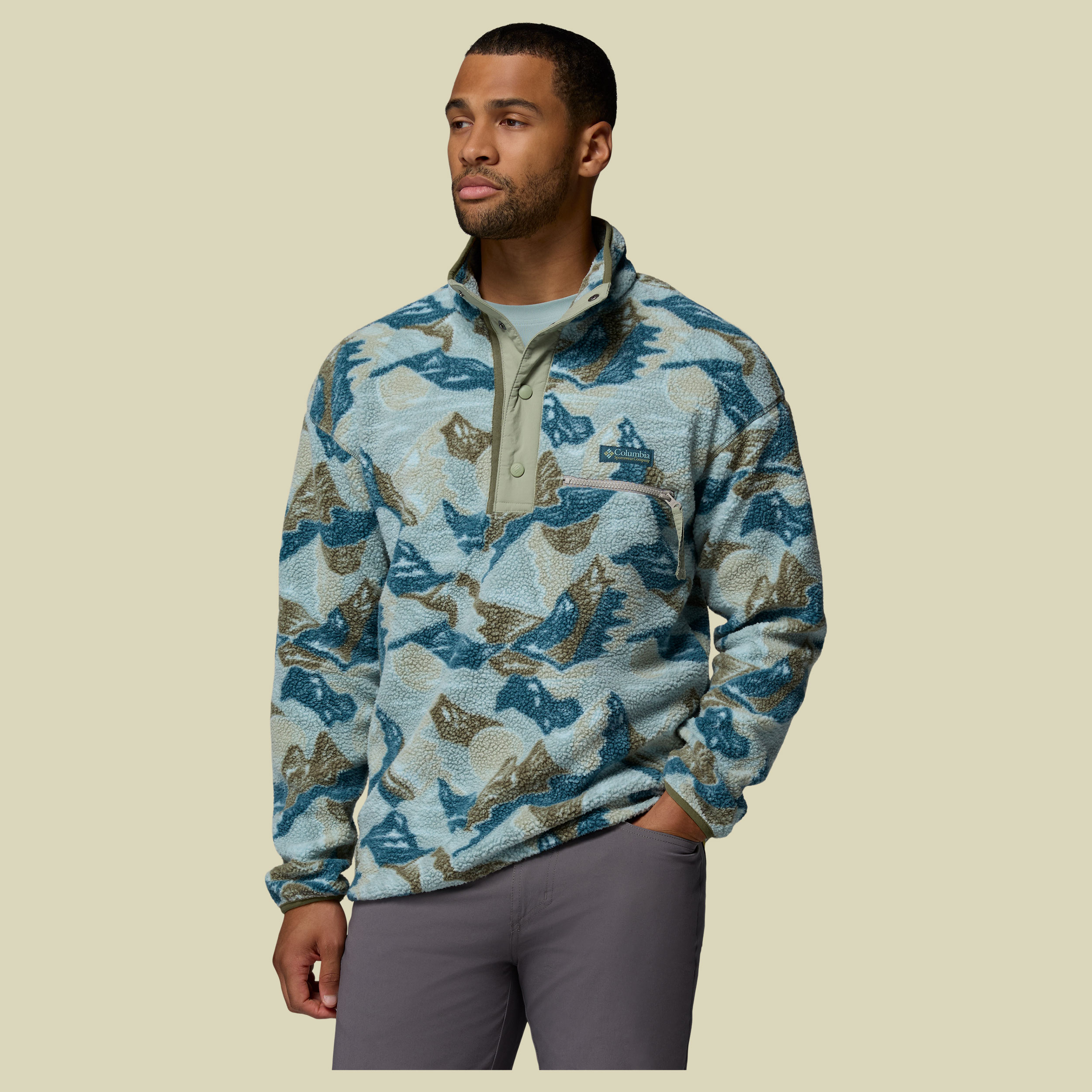 Helvetia II Printed Half Snap Fleece Men S mehrfarbig grün - safari,sunscap
