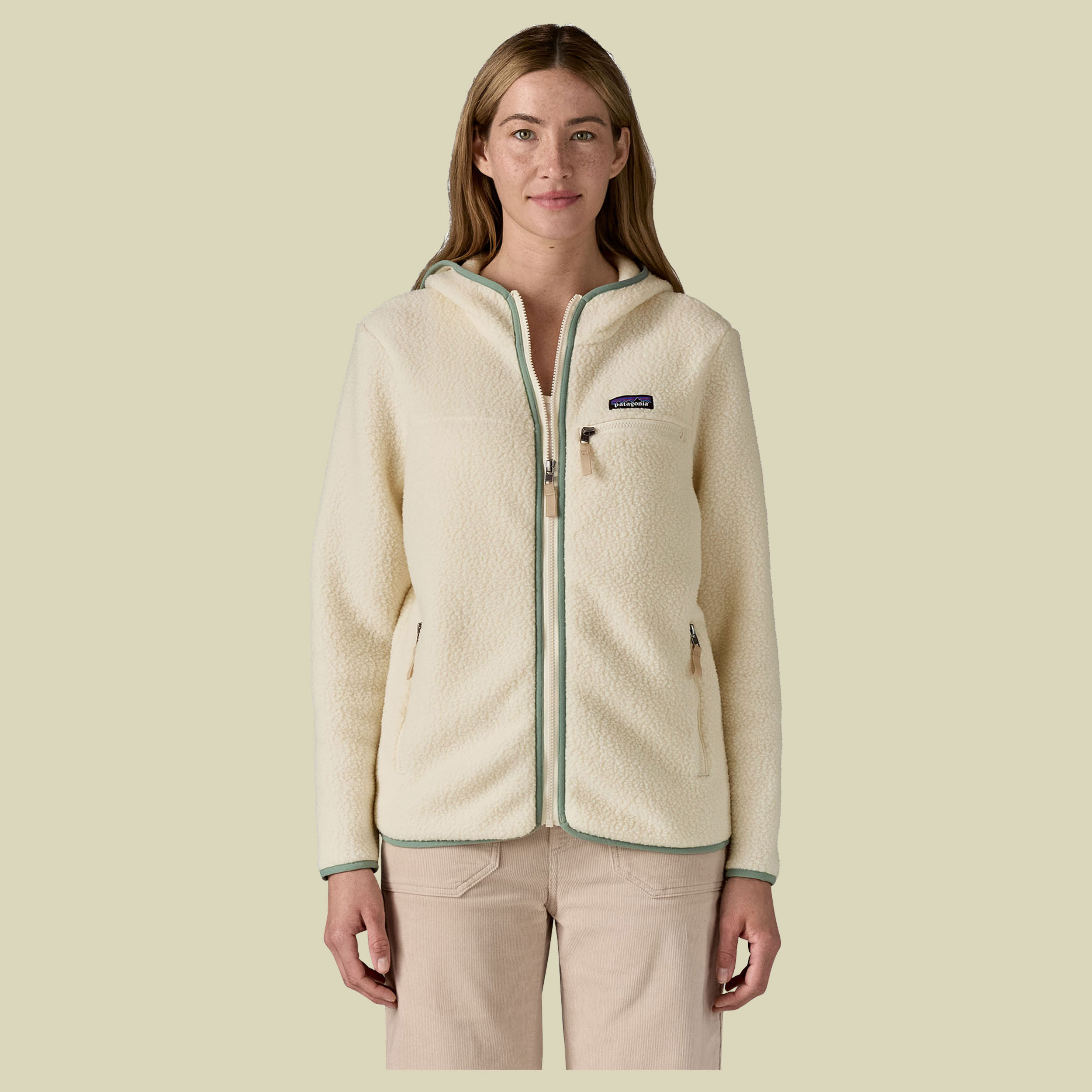 Retro Pile Hoody Women beige XS - natural w/ellwood green
