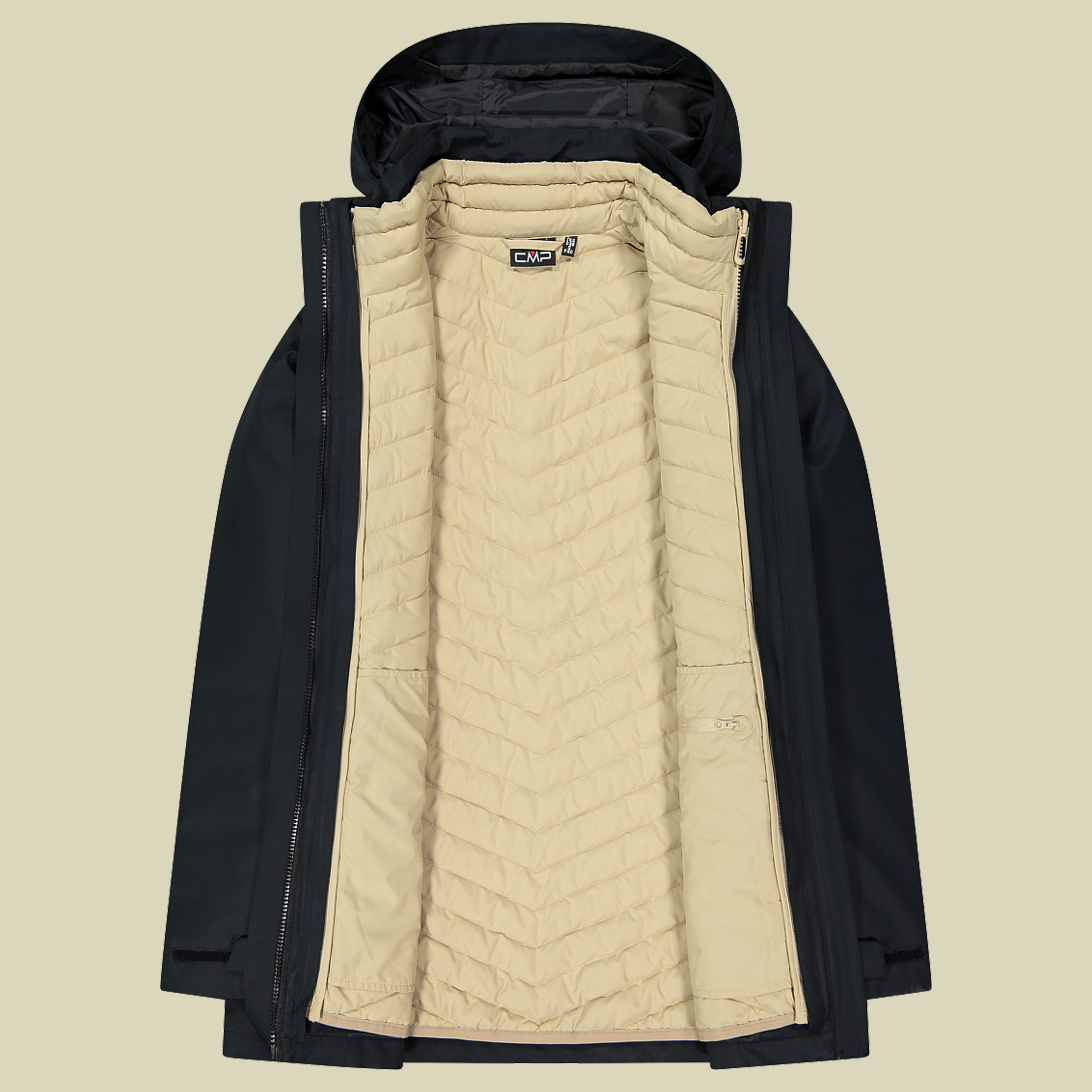 Woman Long Jacket Zip Hood Detachable Inn. Jacket 44 schwarz - Farbe black