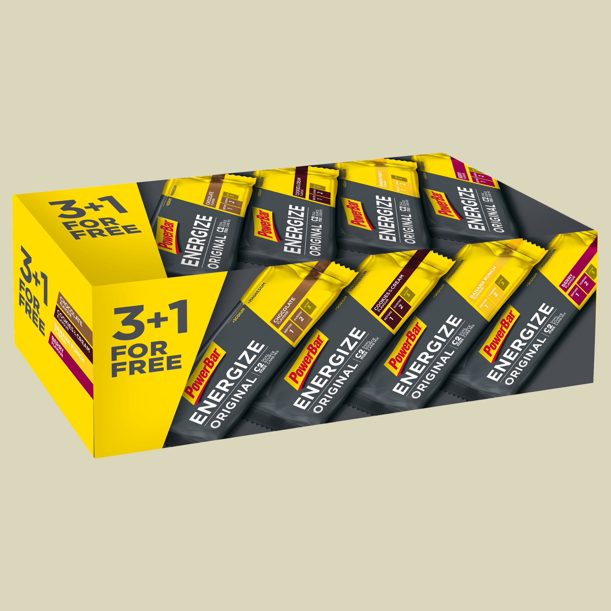 Multiflavour 4er Pack Energize Original Chocolate, Berry, Cookies&Cream, Banana Punch