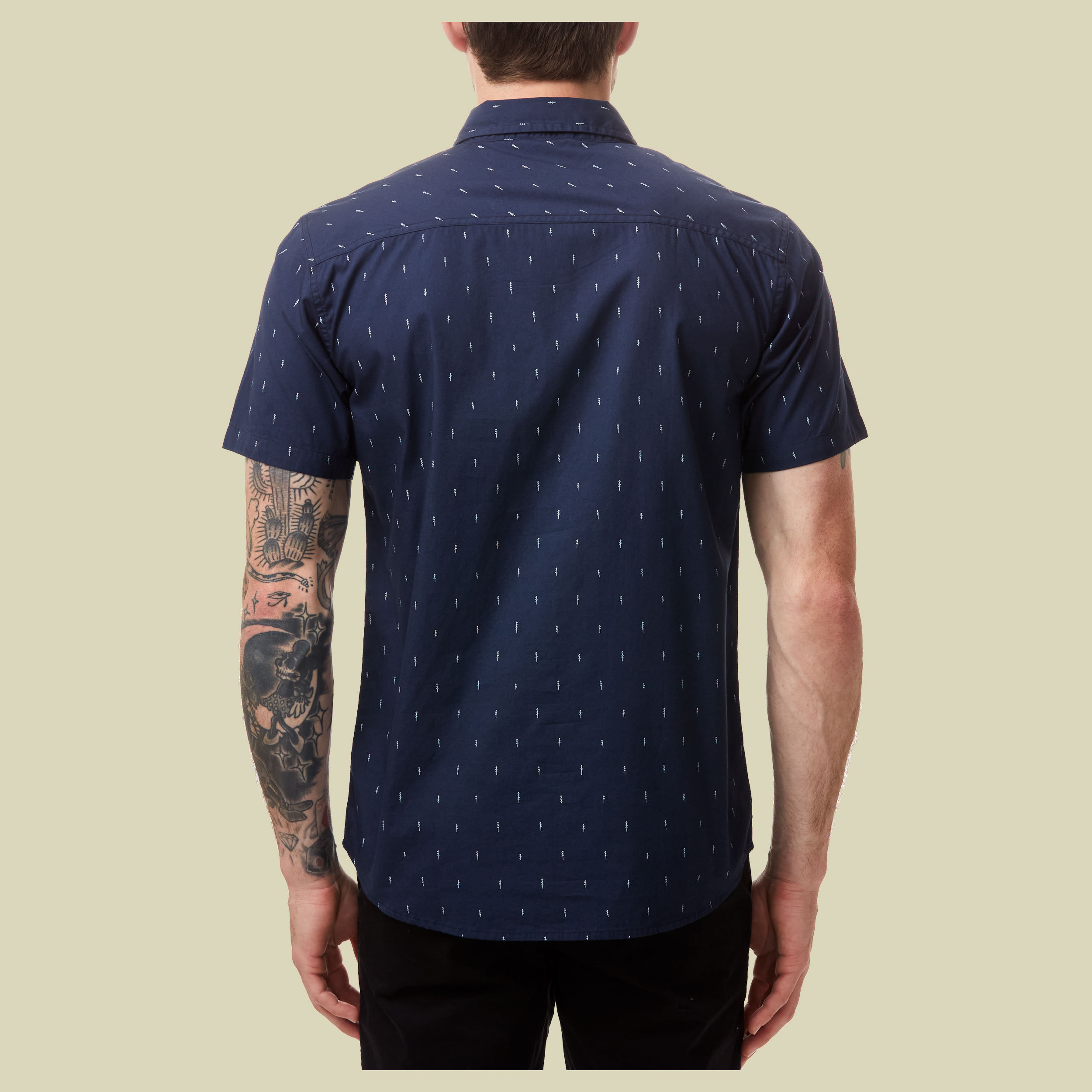 Cotton Short Sleeve Button Up Men Größe L  Farbe dress blue small tree