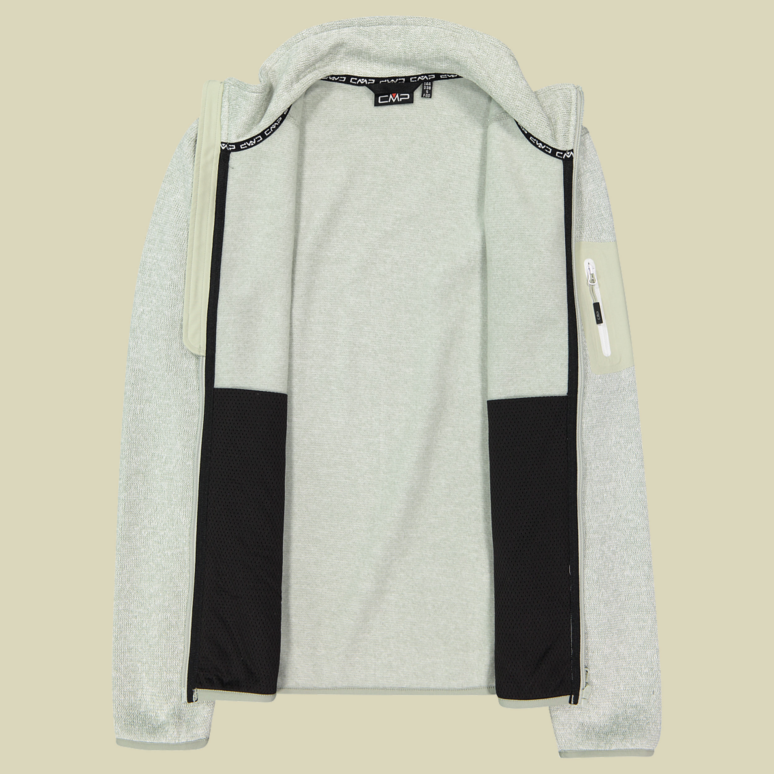 Woman Knitted Melange Fleece Jacket 3H14746 grün 46 - Farbe pistacchio-bianco