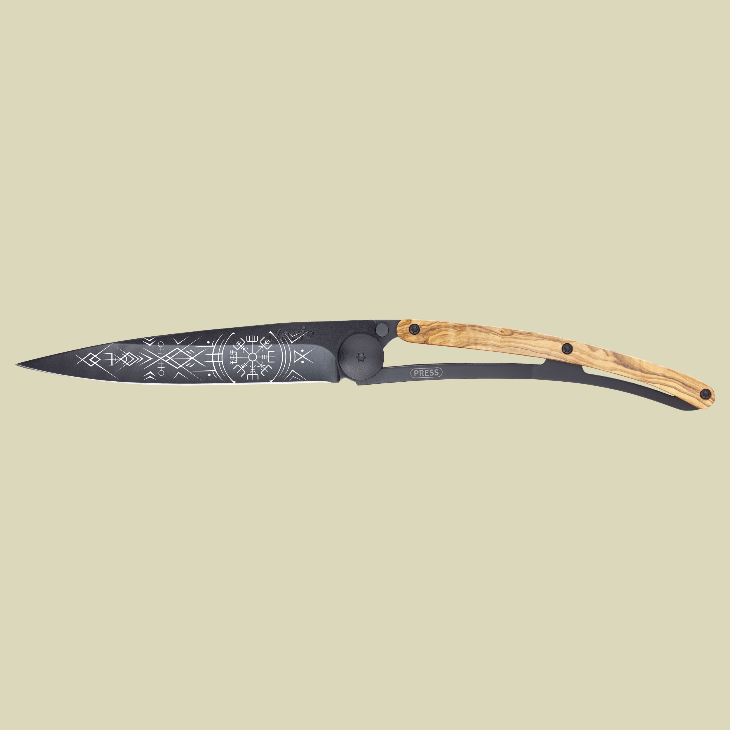 Deejo Taschenmesser 37g Schwarz Olivenholz Größe one size Farbe Winkinger Vegvisir