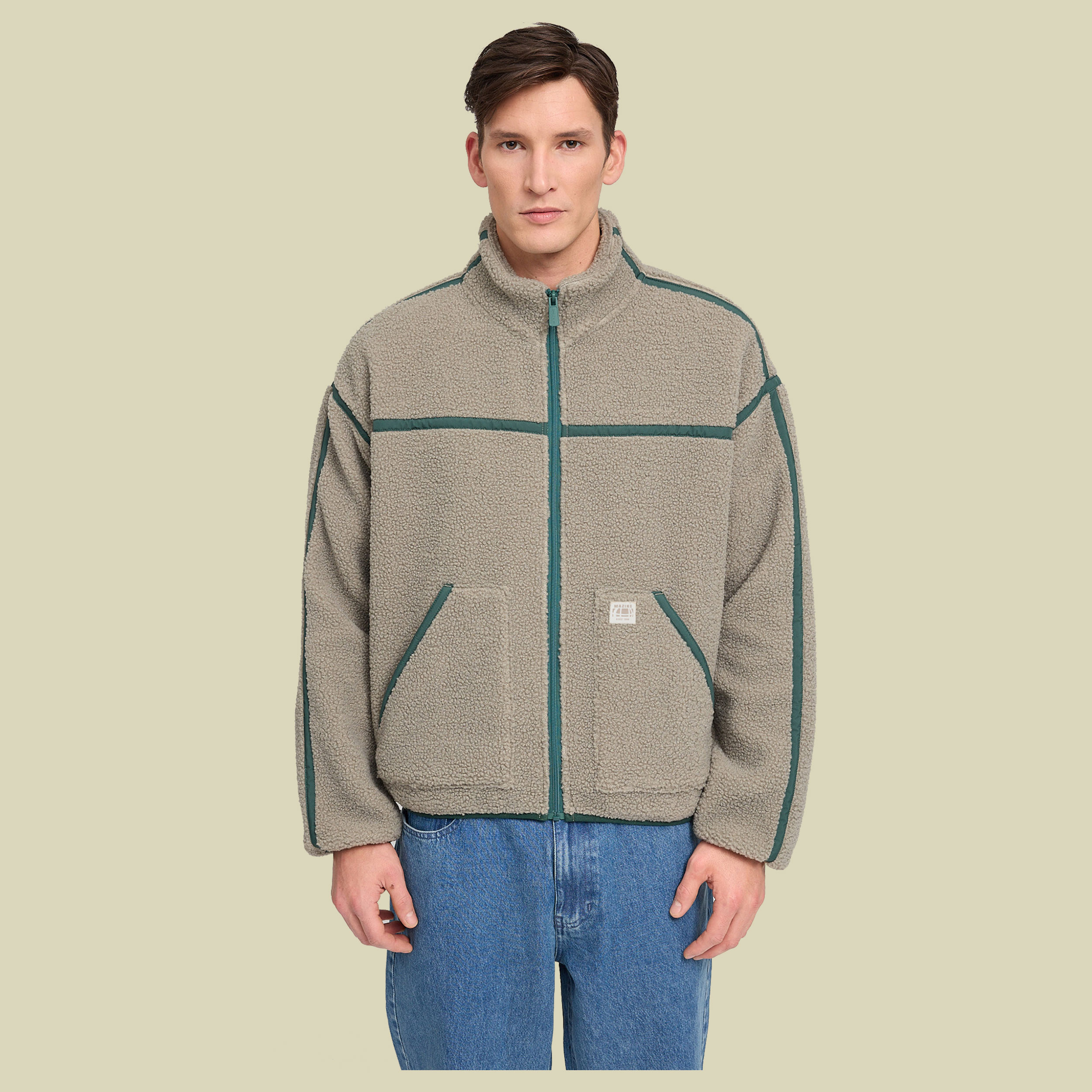 Contrast Tape Teddy-Fleece Jacket Men XL grün - eucalyptus