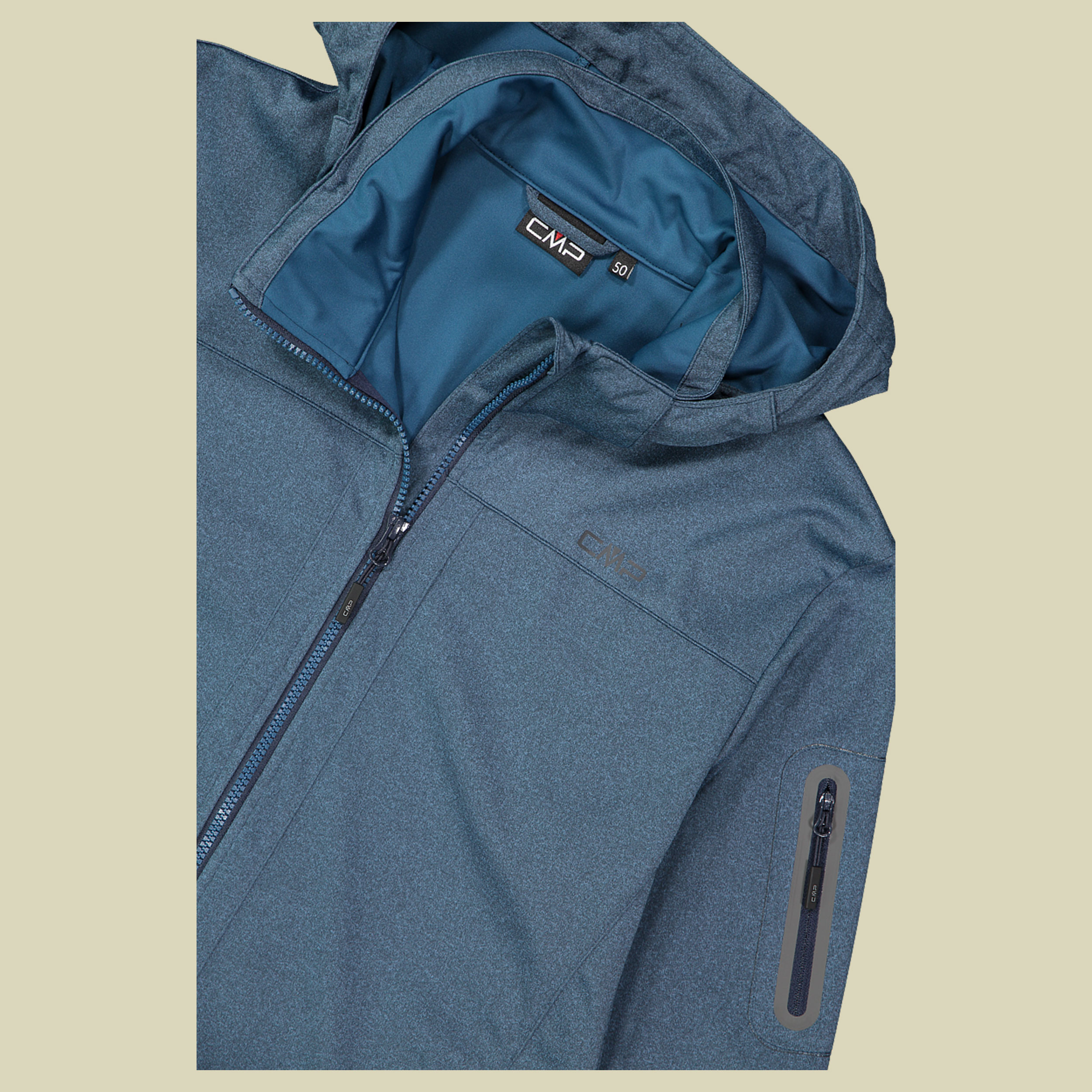 Man Jacket Zip Hood Light Softshell 39A5027 blau 58 - Farbe petroleum mel.