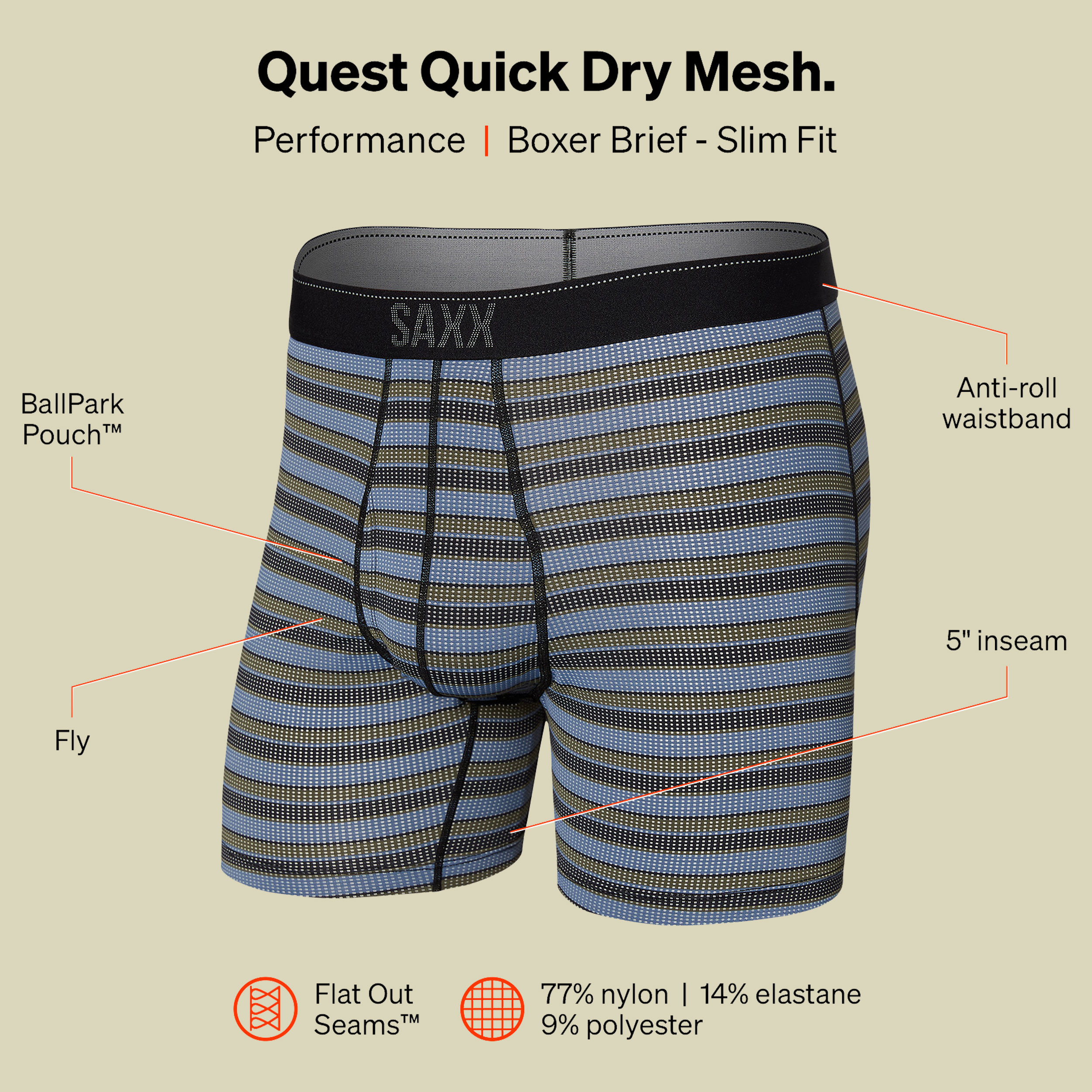 Quest Quick Dry Mesh Boxer Brief Fly mehrfarbig S - solar stripe-twilight