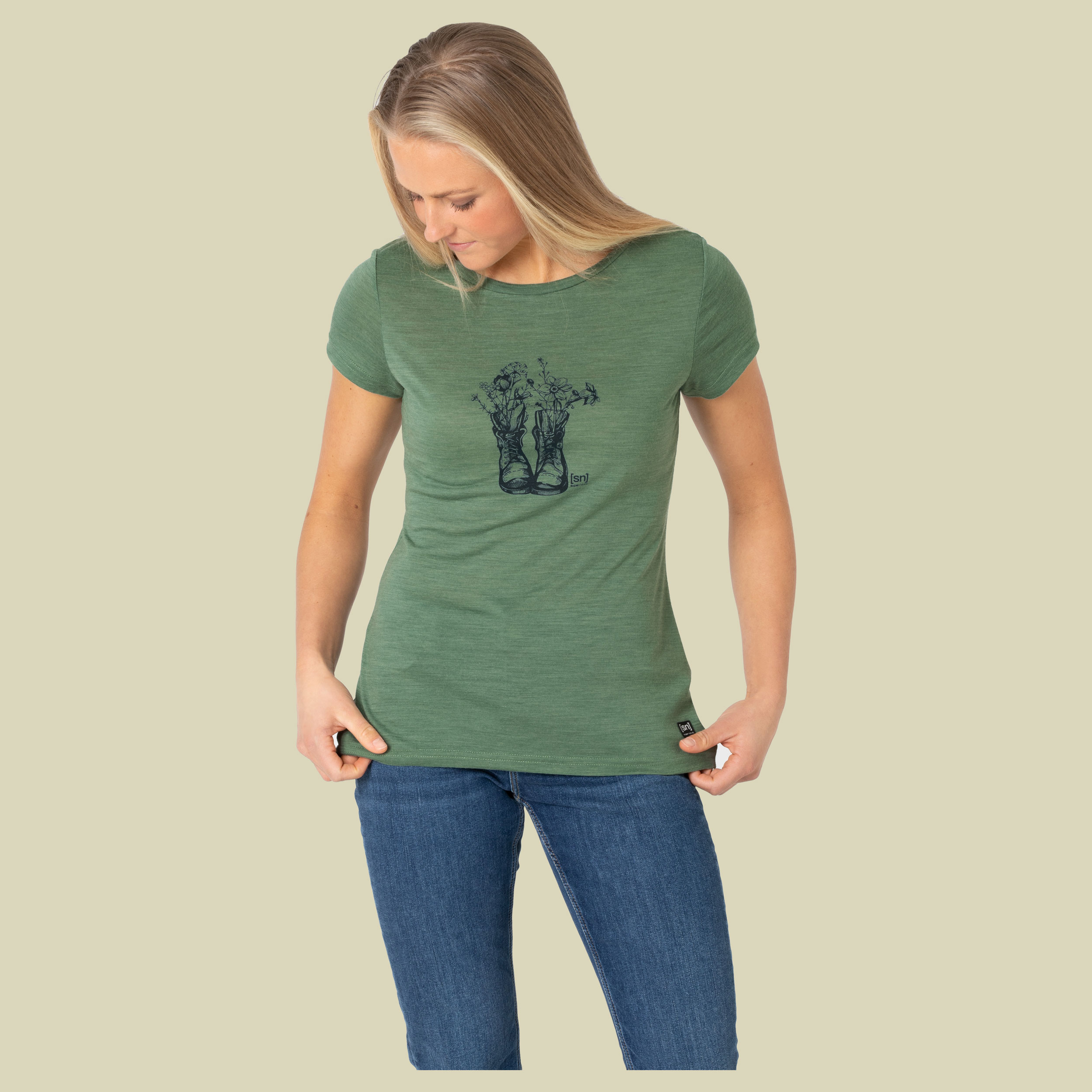 Blooming Boots Tee Women Größe S Farbe sea spray melange/blue iris