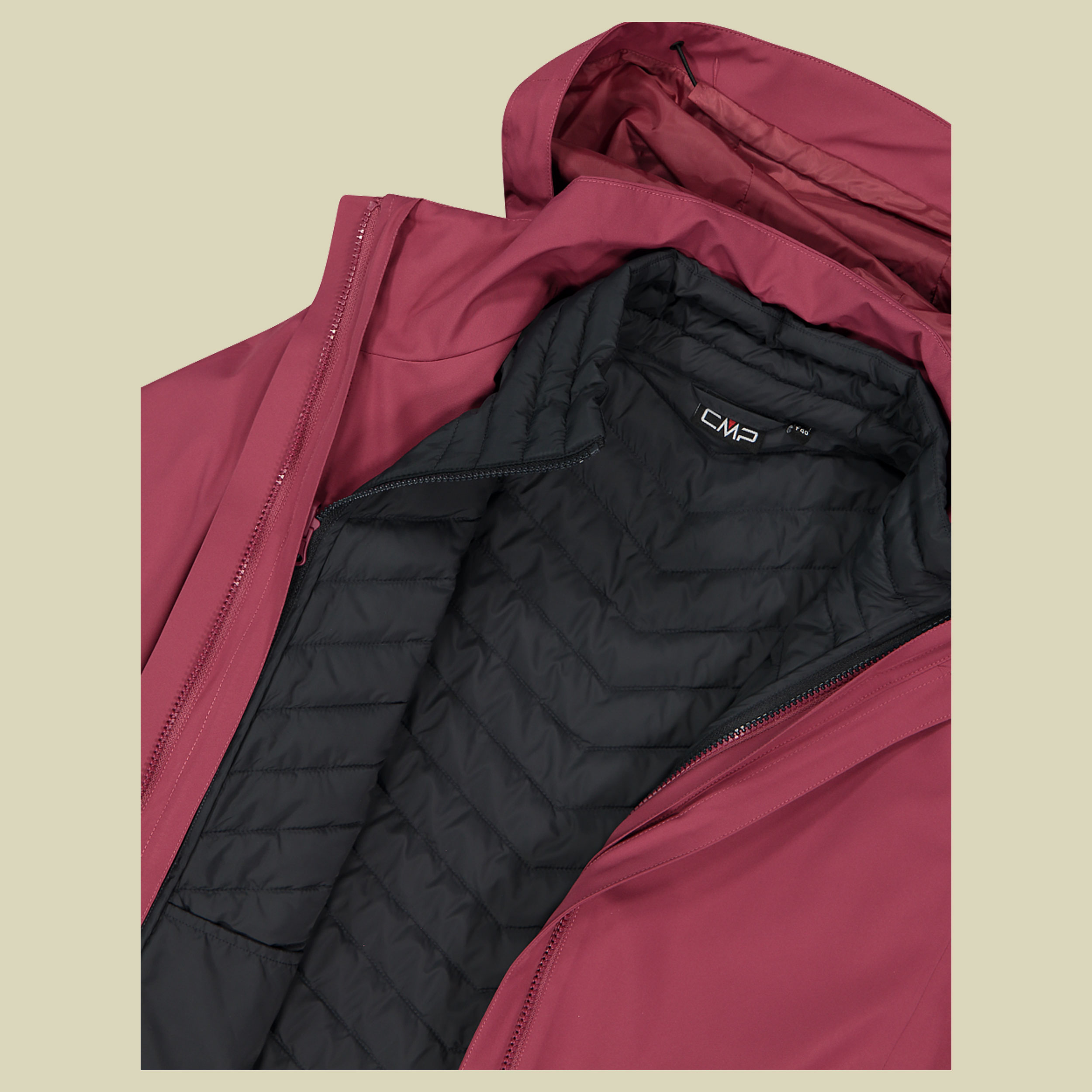 Woman Long Jacket Zip Hood Detachable Inn. Jacket 46 pink - Farbe peony