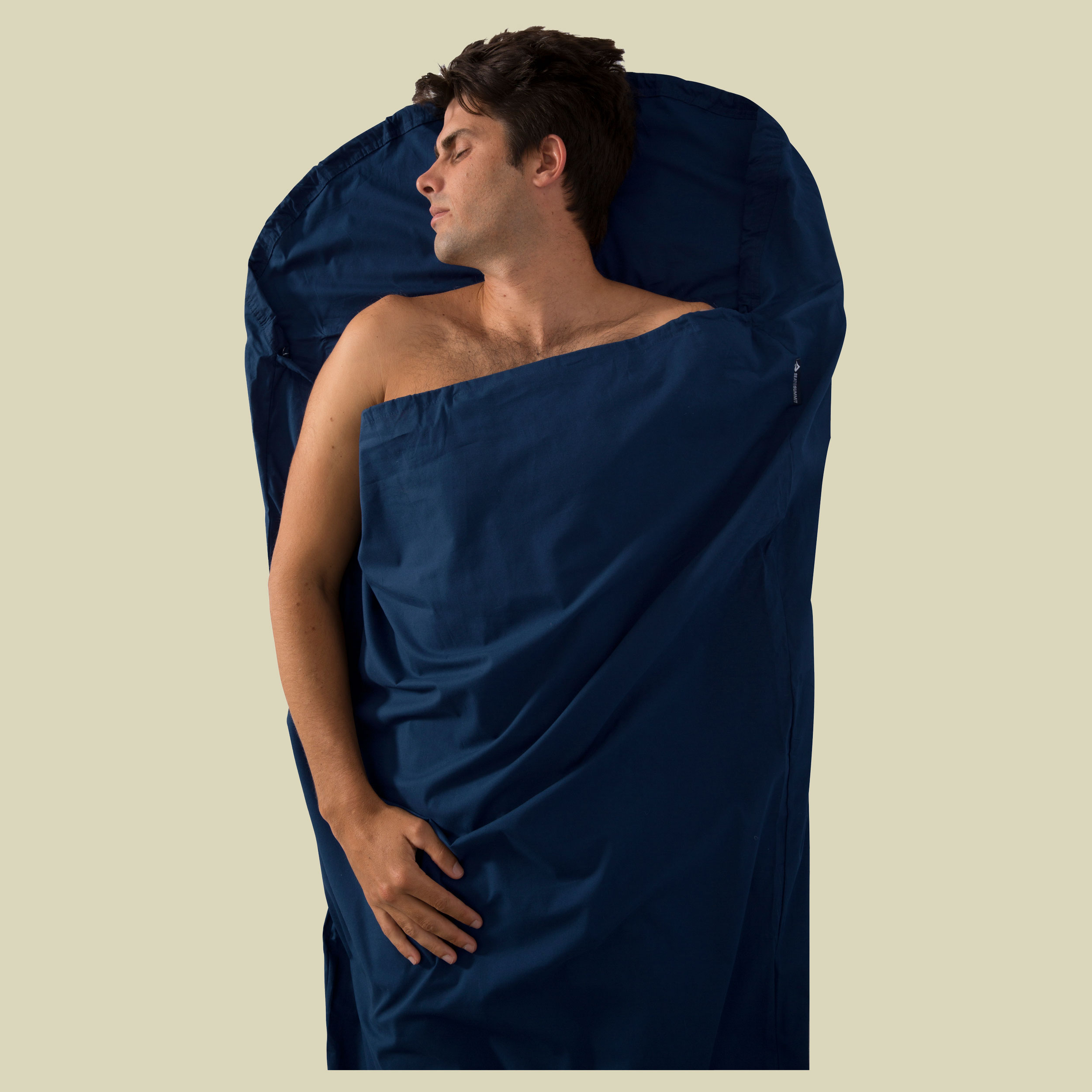 Premium Cotton Travel Liner - Mummy with Hood Länge 210 cm Farbe navy blue
