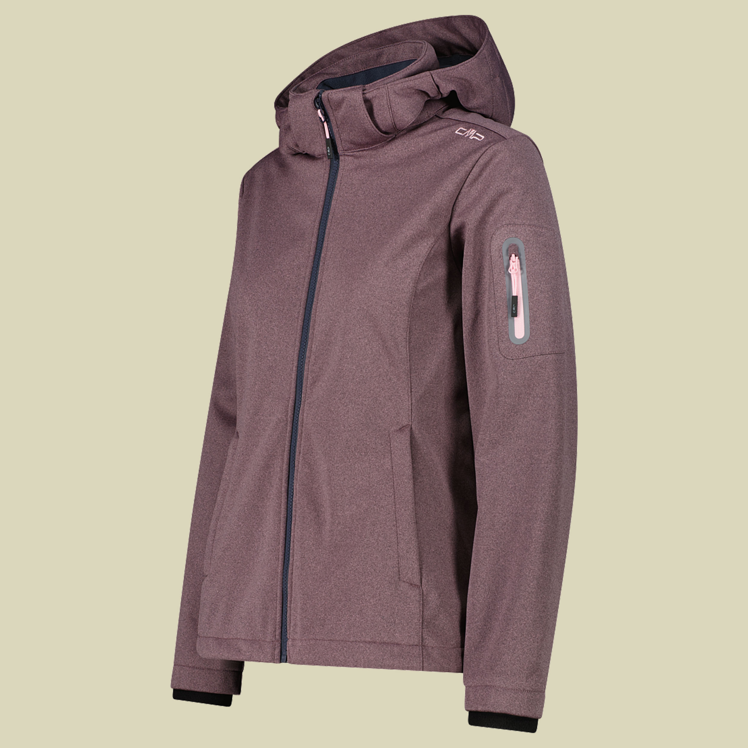 Woman Jacket Zip Hood Melange Softshell 39A5006M pink 48 - Farbe pink melange
