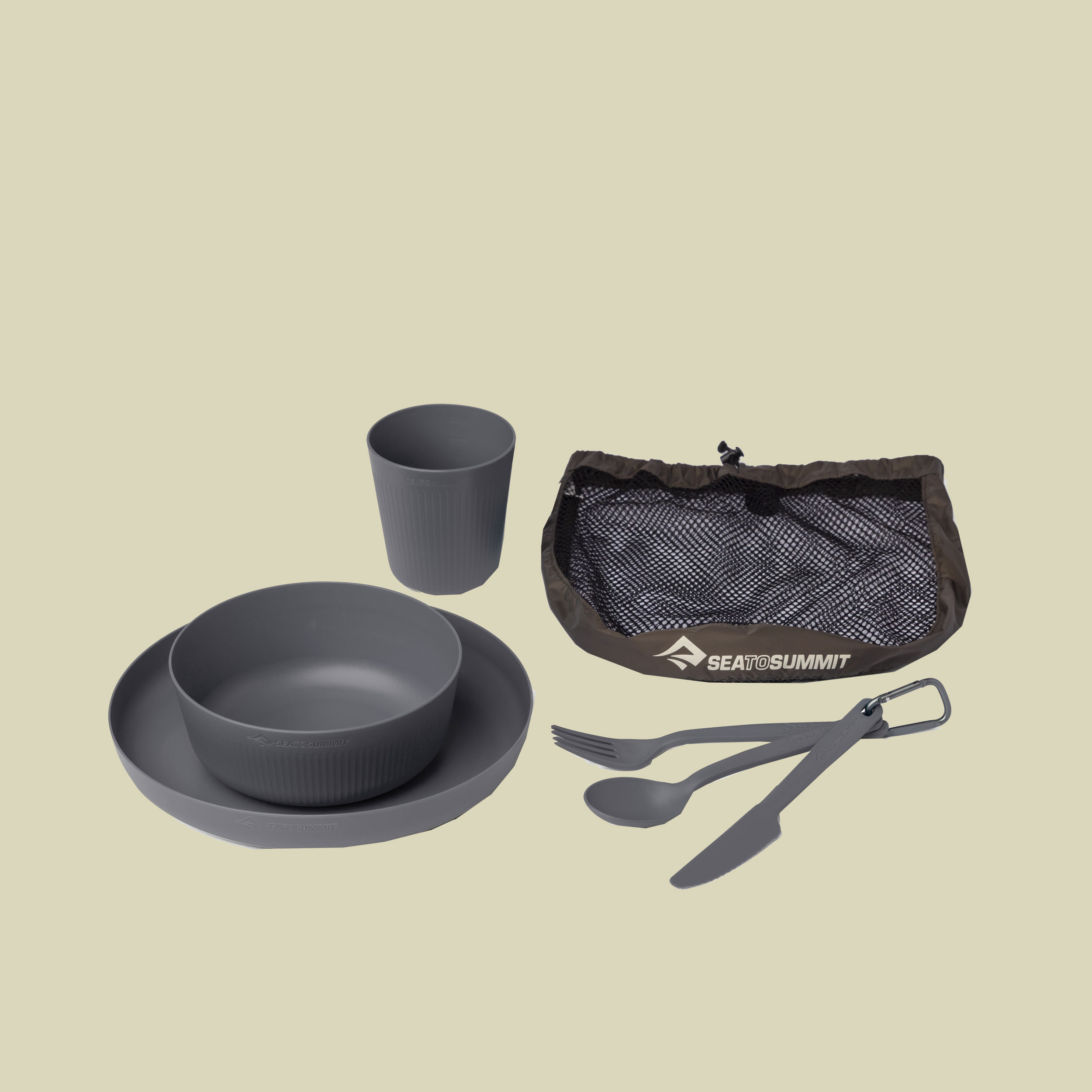 Camp Dinnerware Set w/Mesh Sack (6-teilig) grau